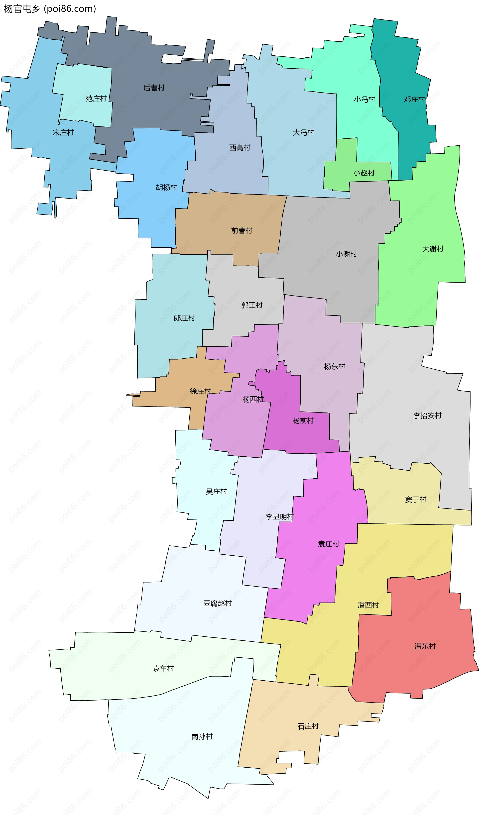 杨官屯乡边界地图(五级行政区划)