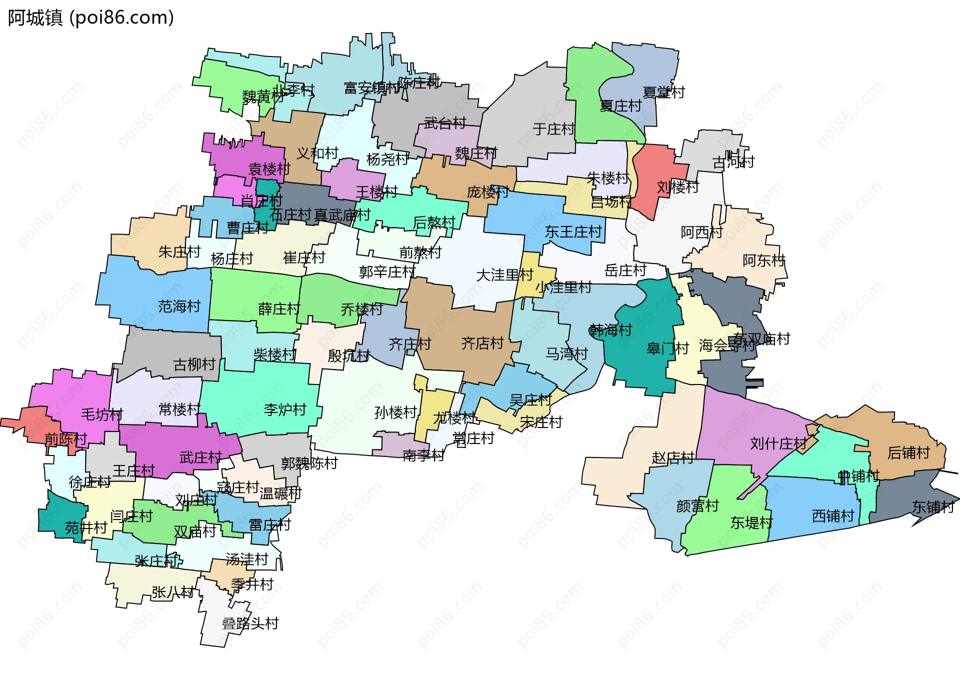 阿城镇边界地图(五级行政区划)
