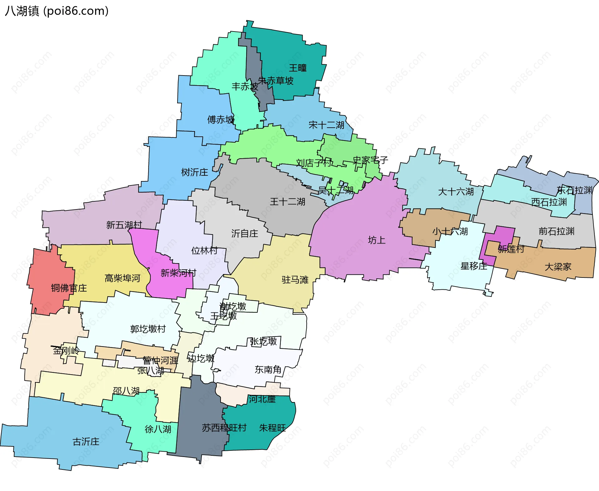 八湖镇边界地图(五级行政区划)