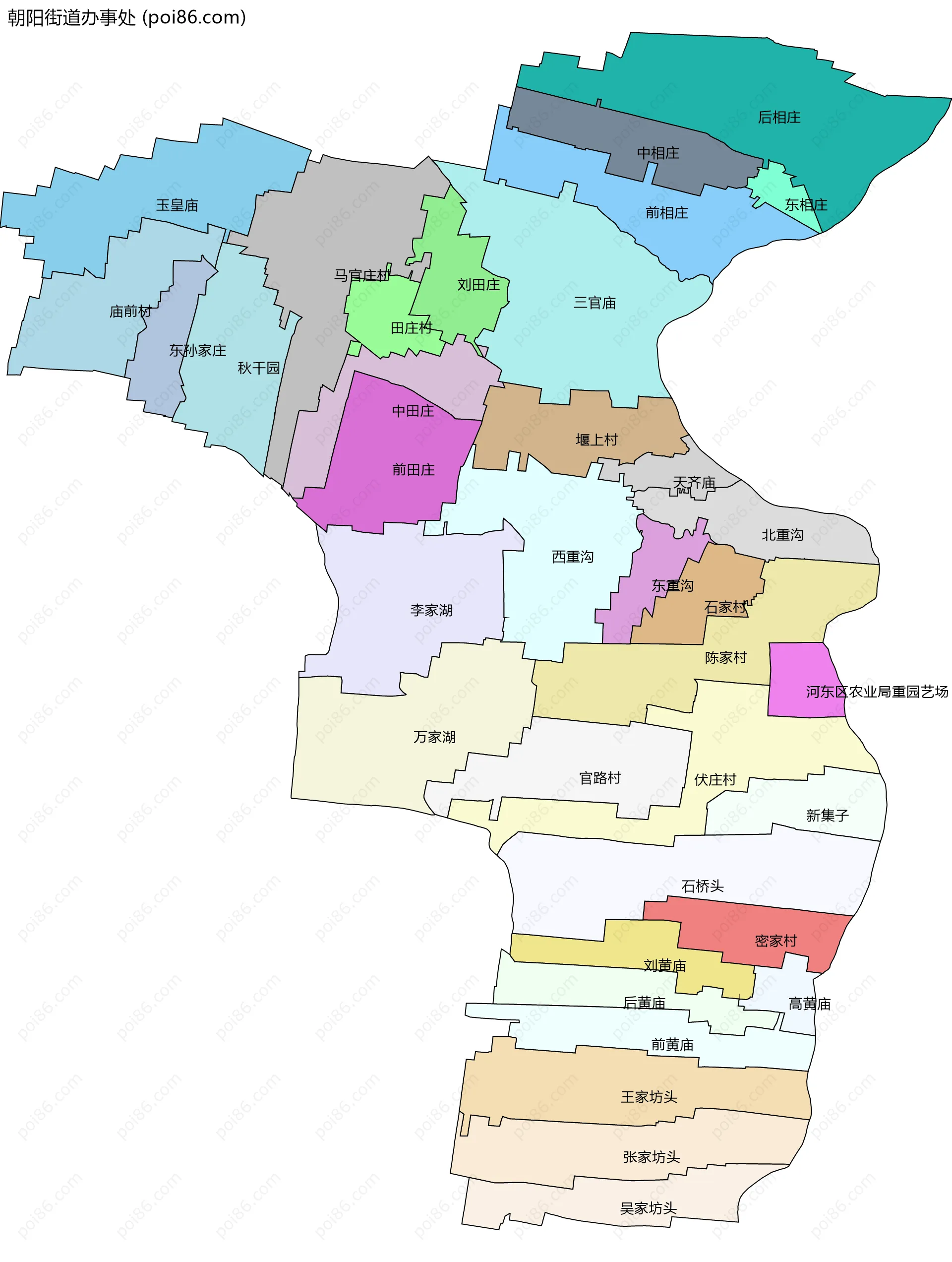 朝阳街道办事处边界地图(五级行政区划)