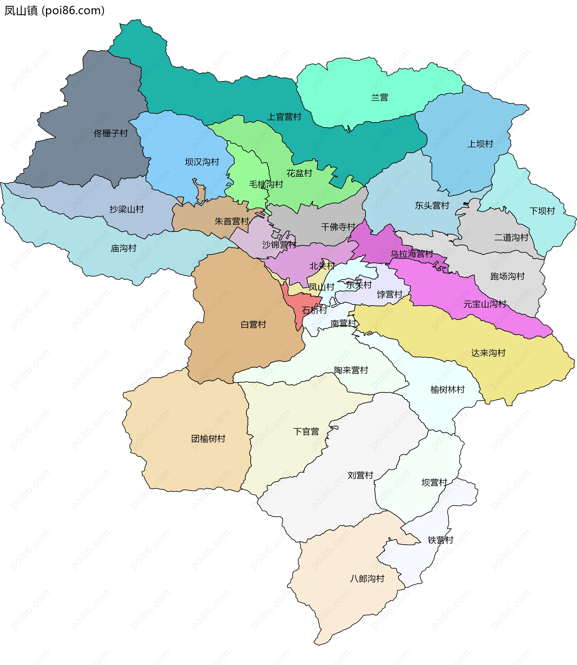 凤山镇边界地图(五级行政区划)