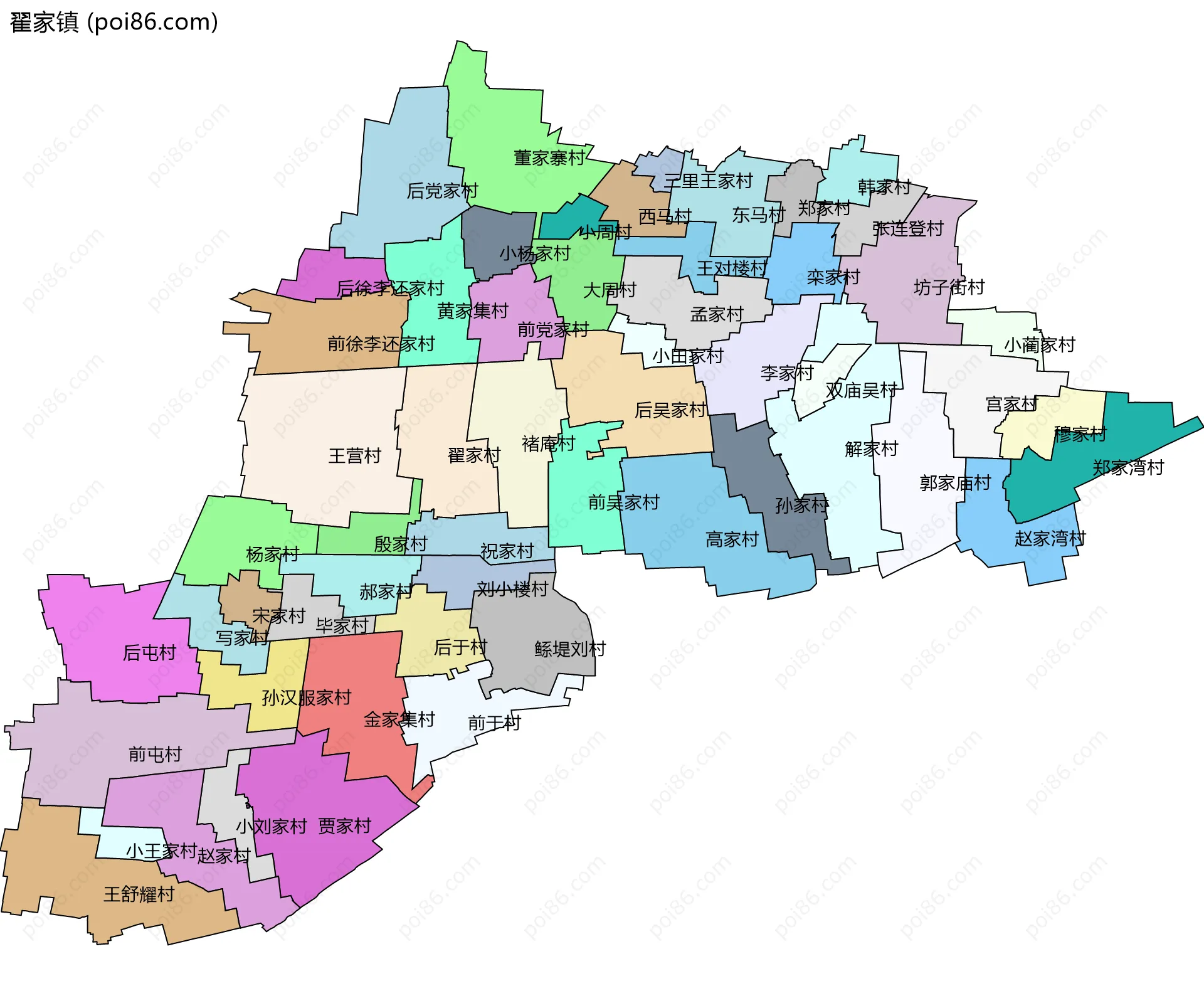 翟家镇边界地图(五级行政区划)