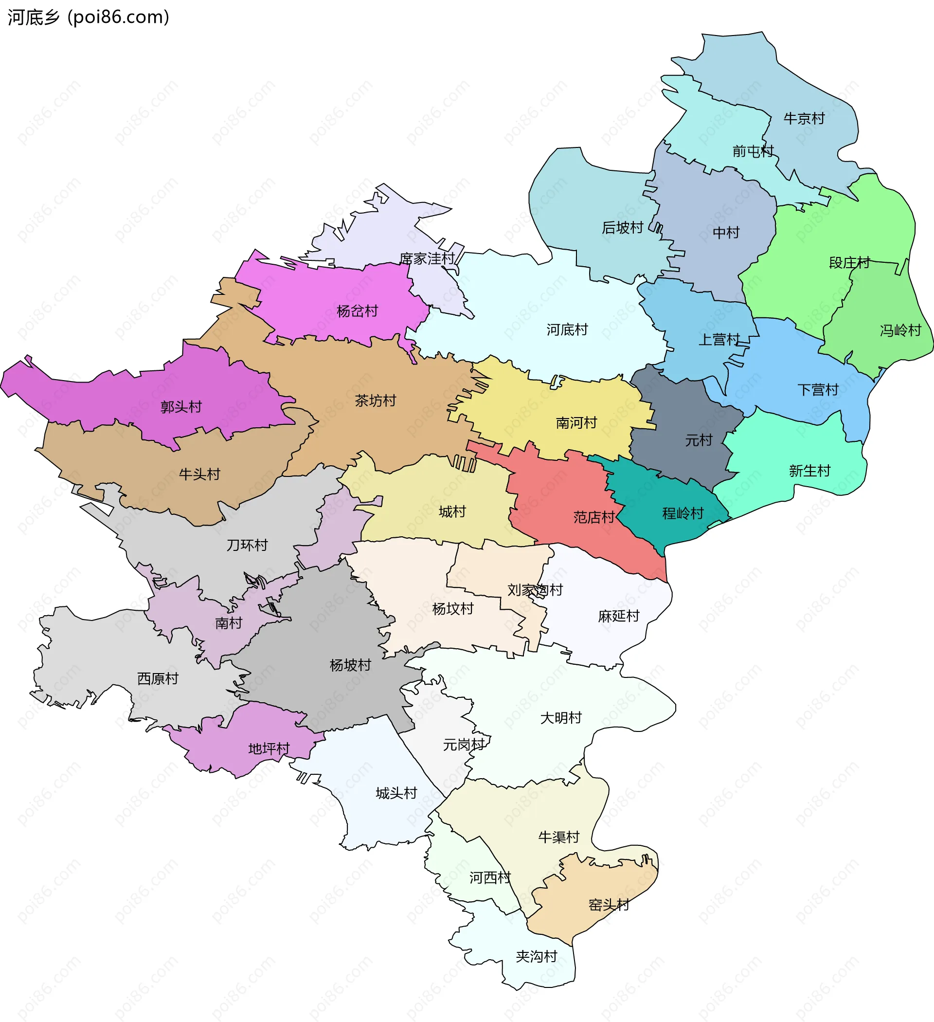 河底乡边界地图(五级行政区划)