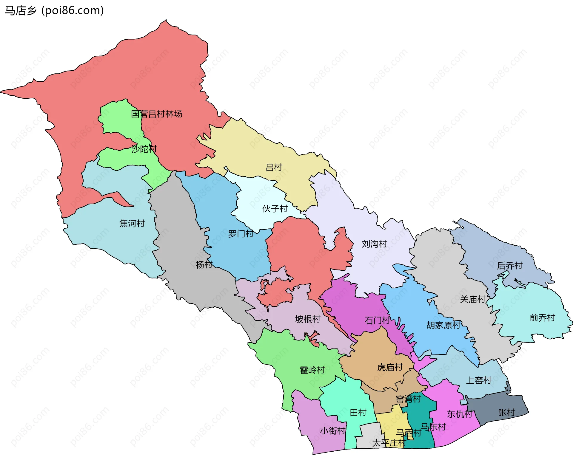 马店乡边界地图(五级行政区划)