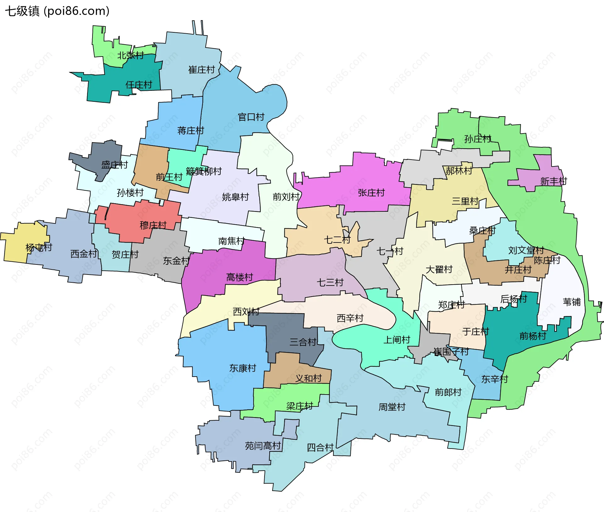 七级镇边界地图(五级行政区划)