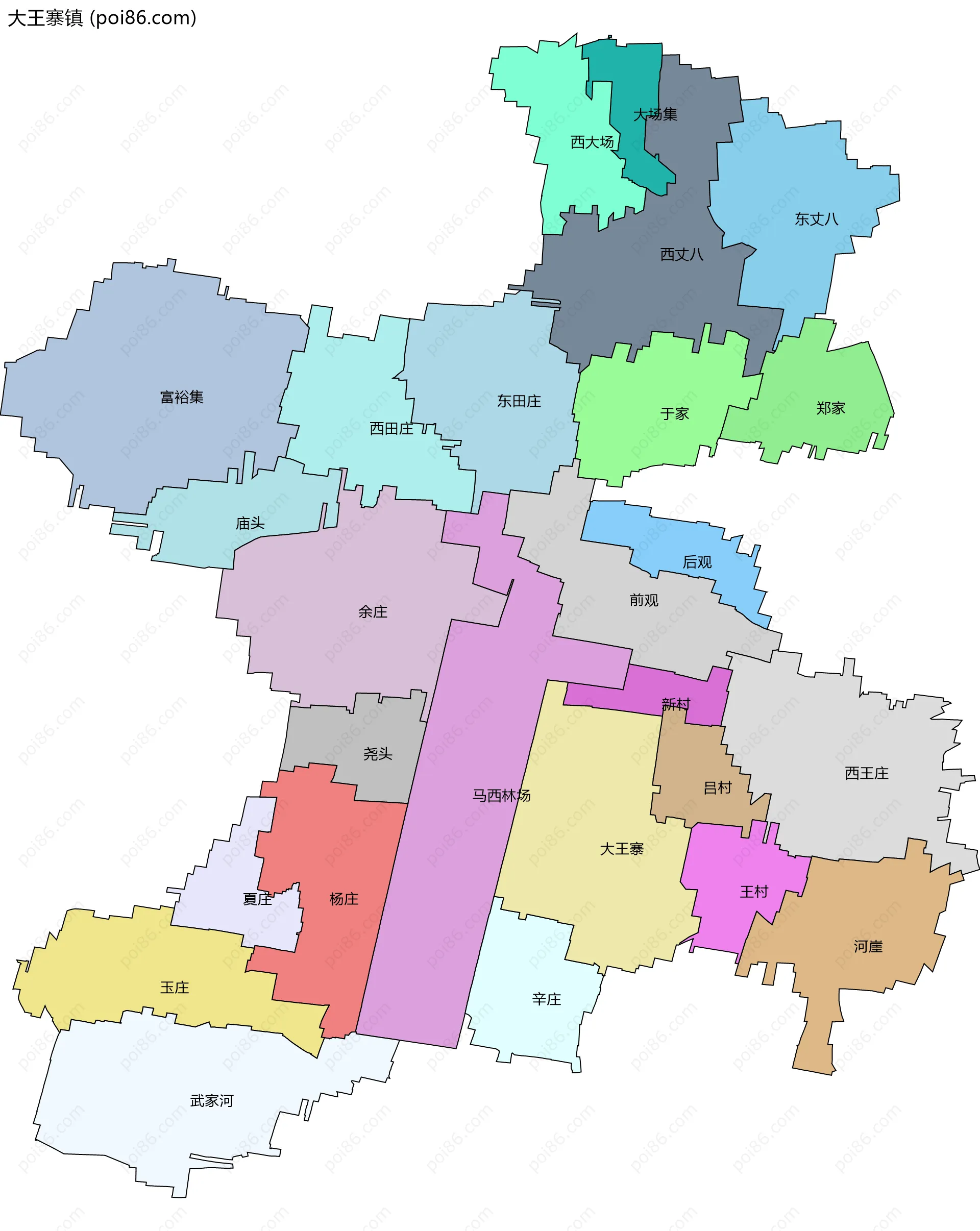 大王寨镇边界地图(五级行政区划)