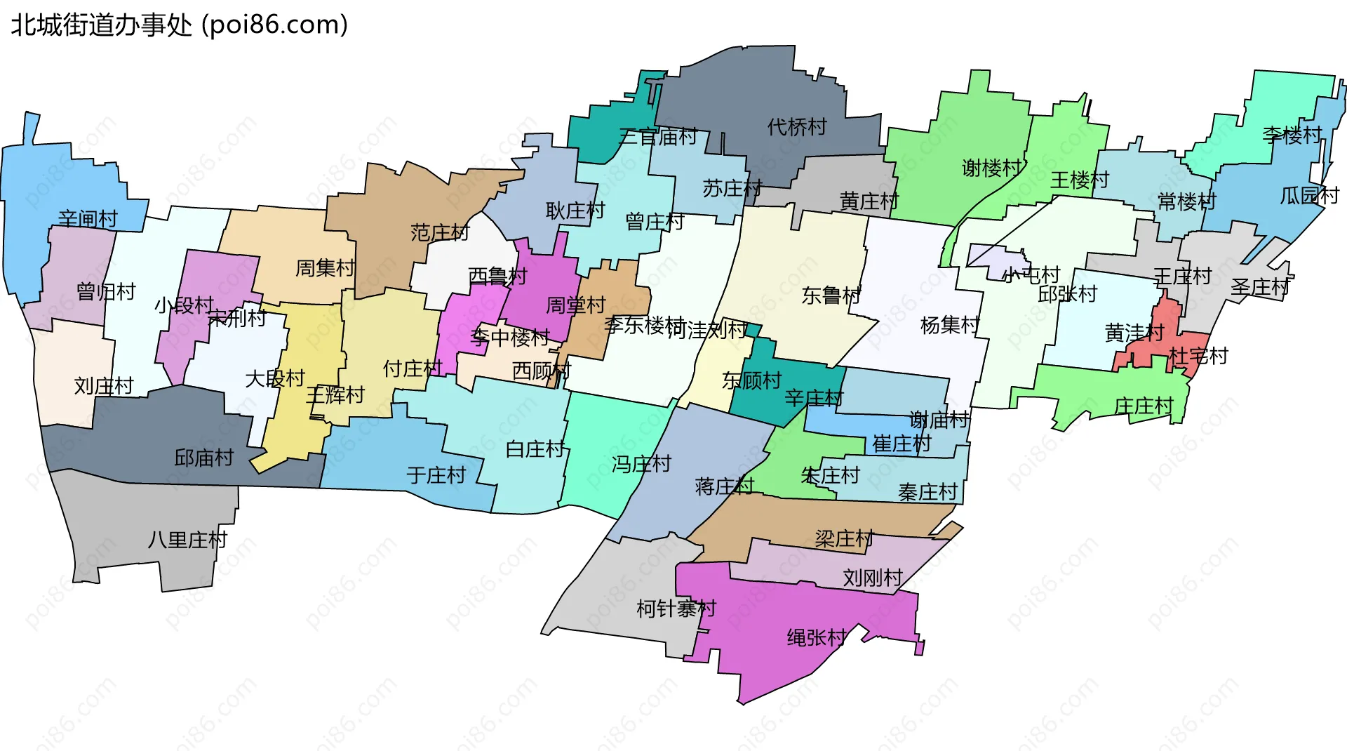 北城街道办事处边界地图(五级行政区划)