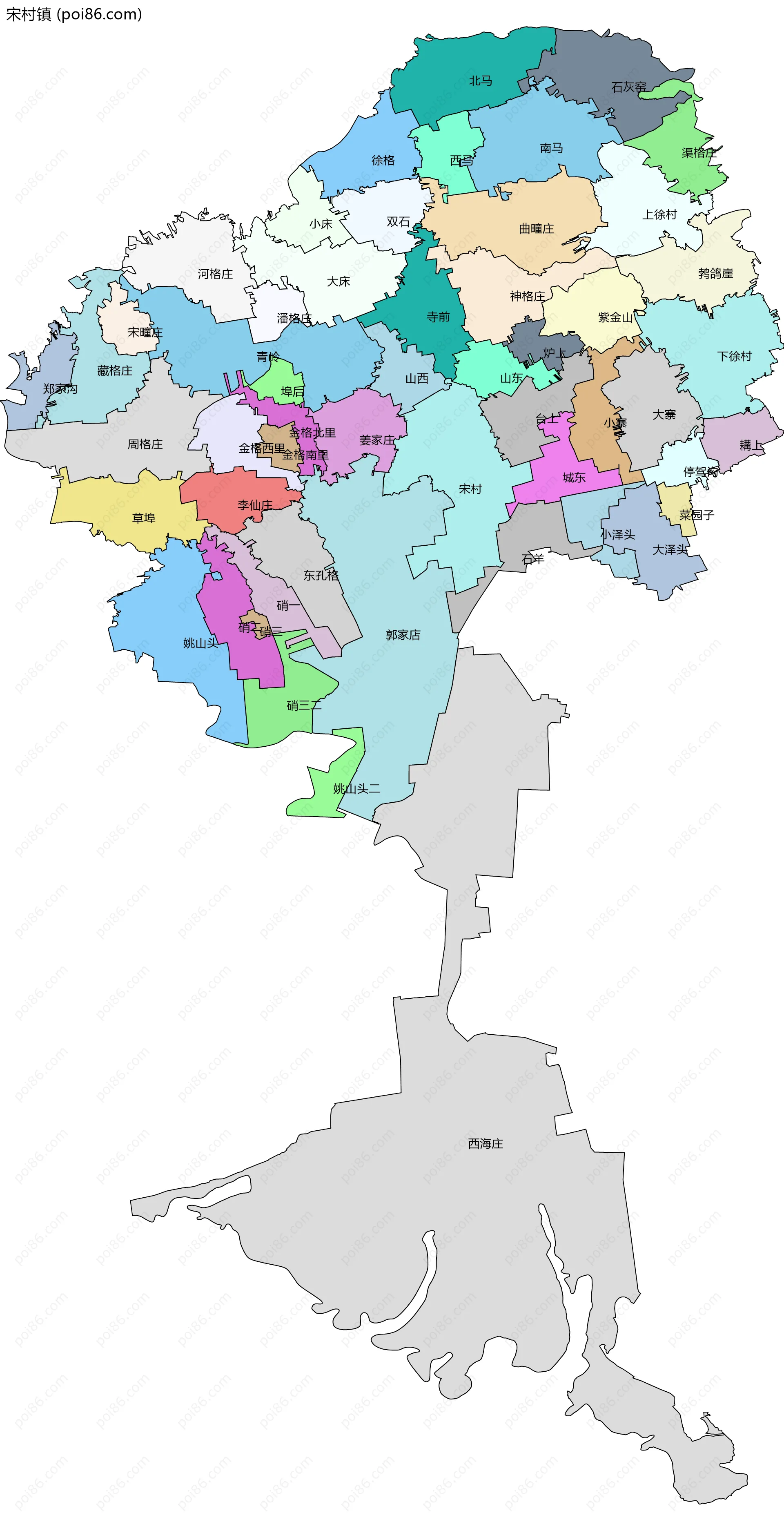 宋村镇边界地图(五级行政区划)
