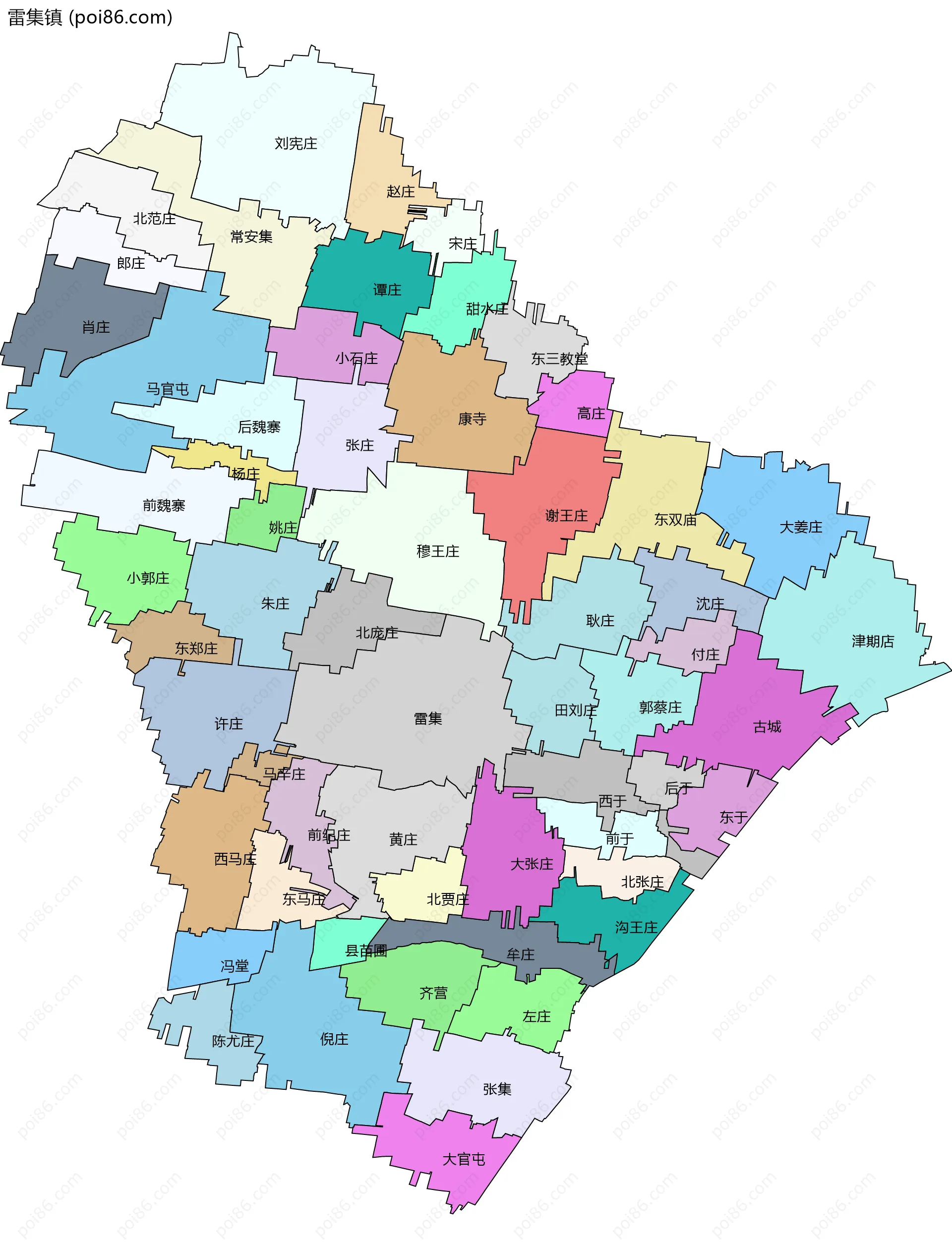 雷集镇边界地图(五级行政区划)