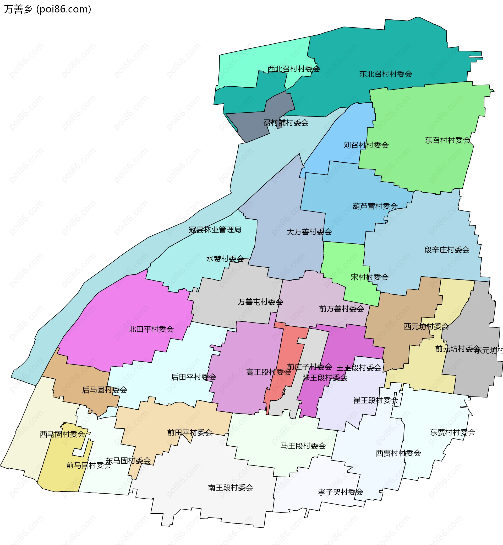 万善乡边界地图(五级行政区划)
