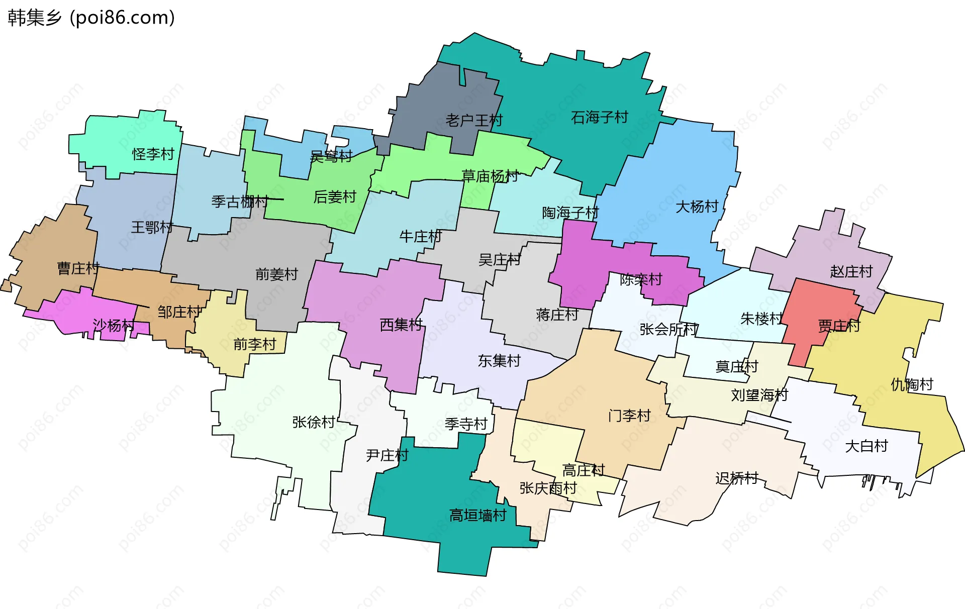 韩集乡边界地图(五级行政区划)