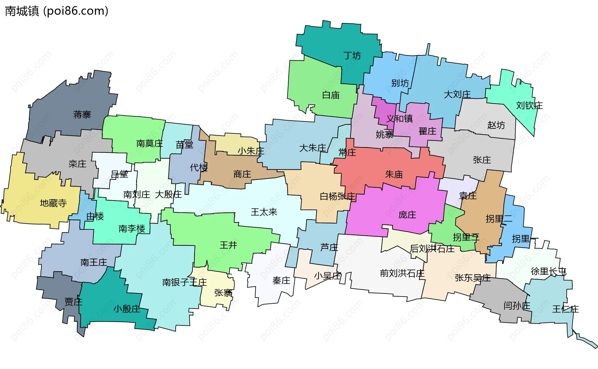 南城镇边界地图(五级行政区划)