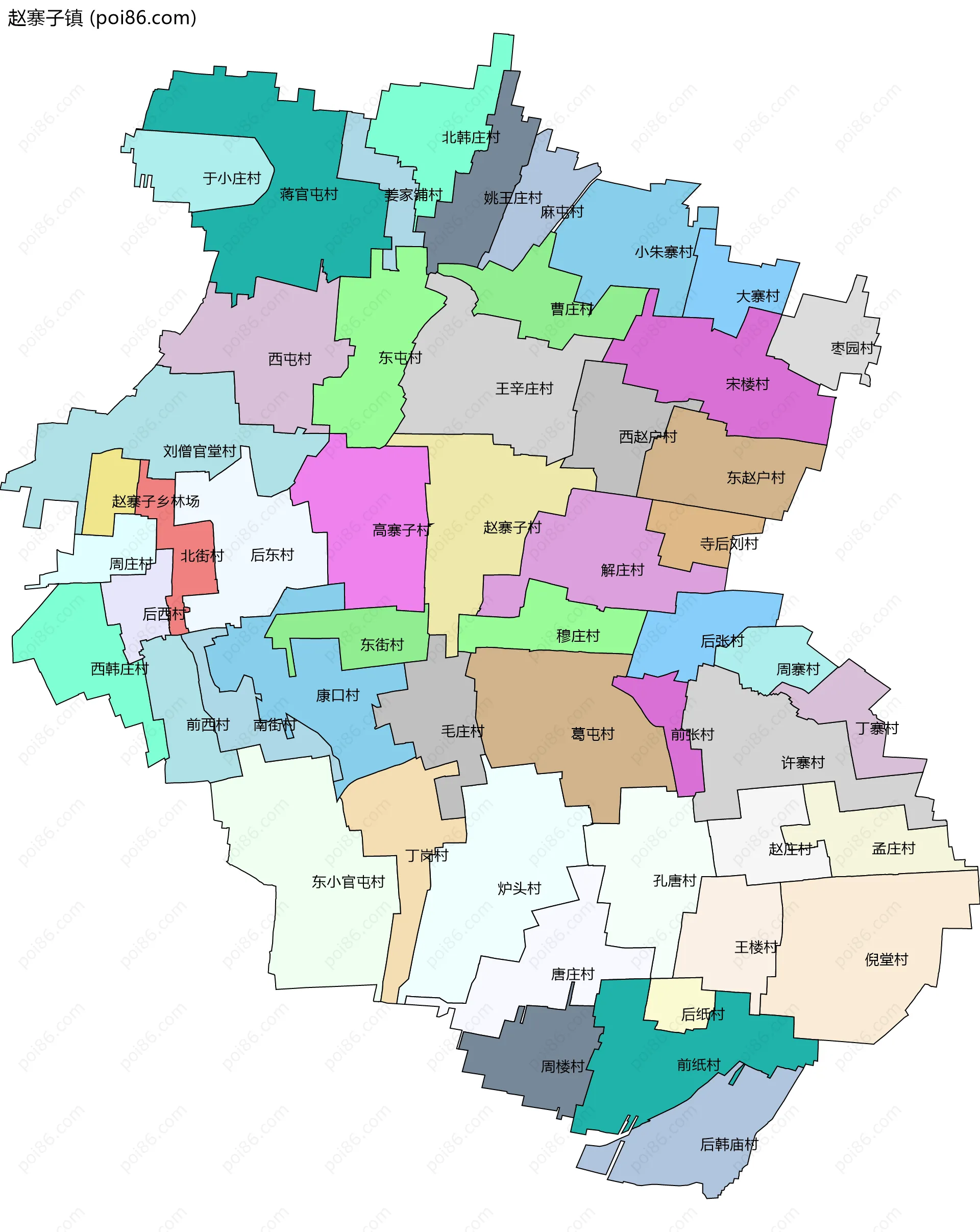 赵寨子镇边界地图(五级行政区划)