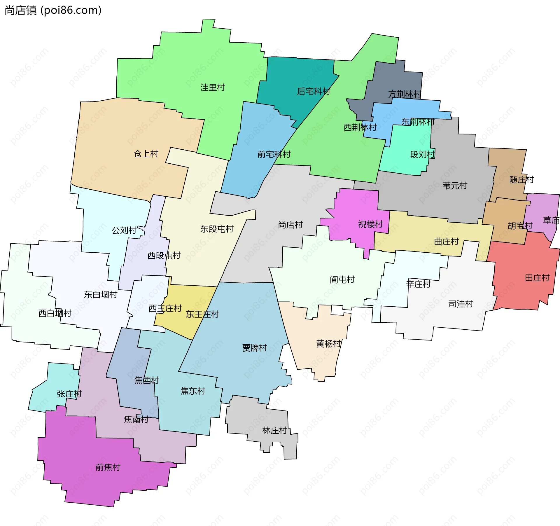 尚店镇边界地图(五级行政区划)