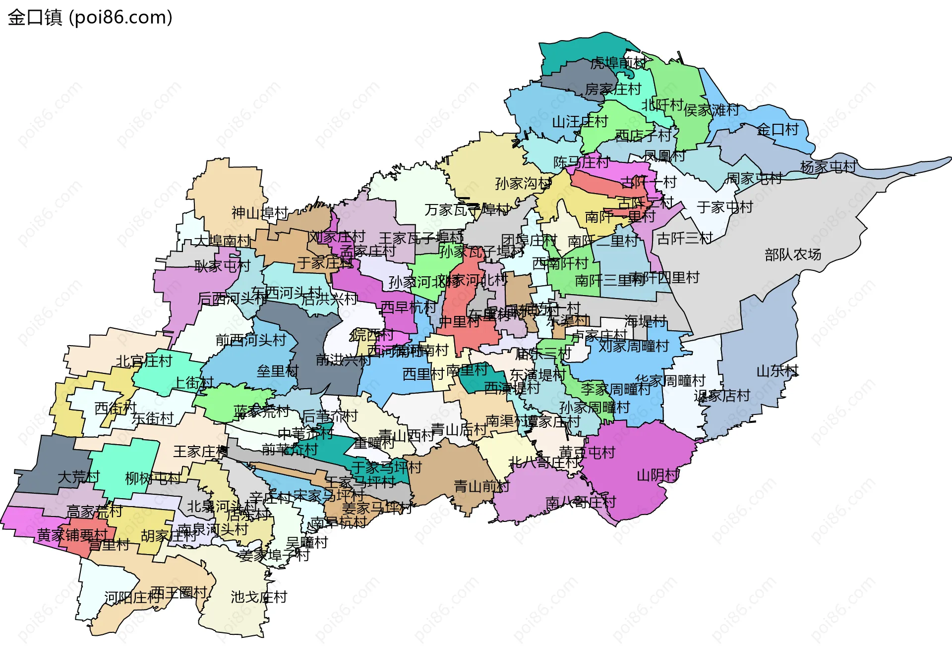 金口镇边界地图(五级行政区划)
