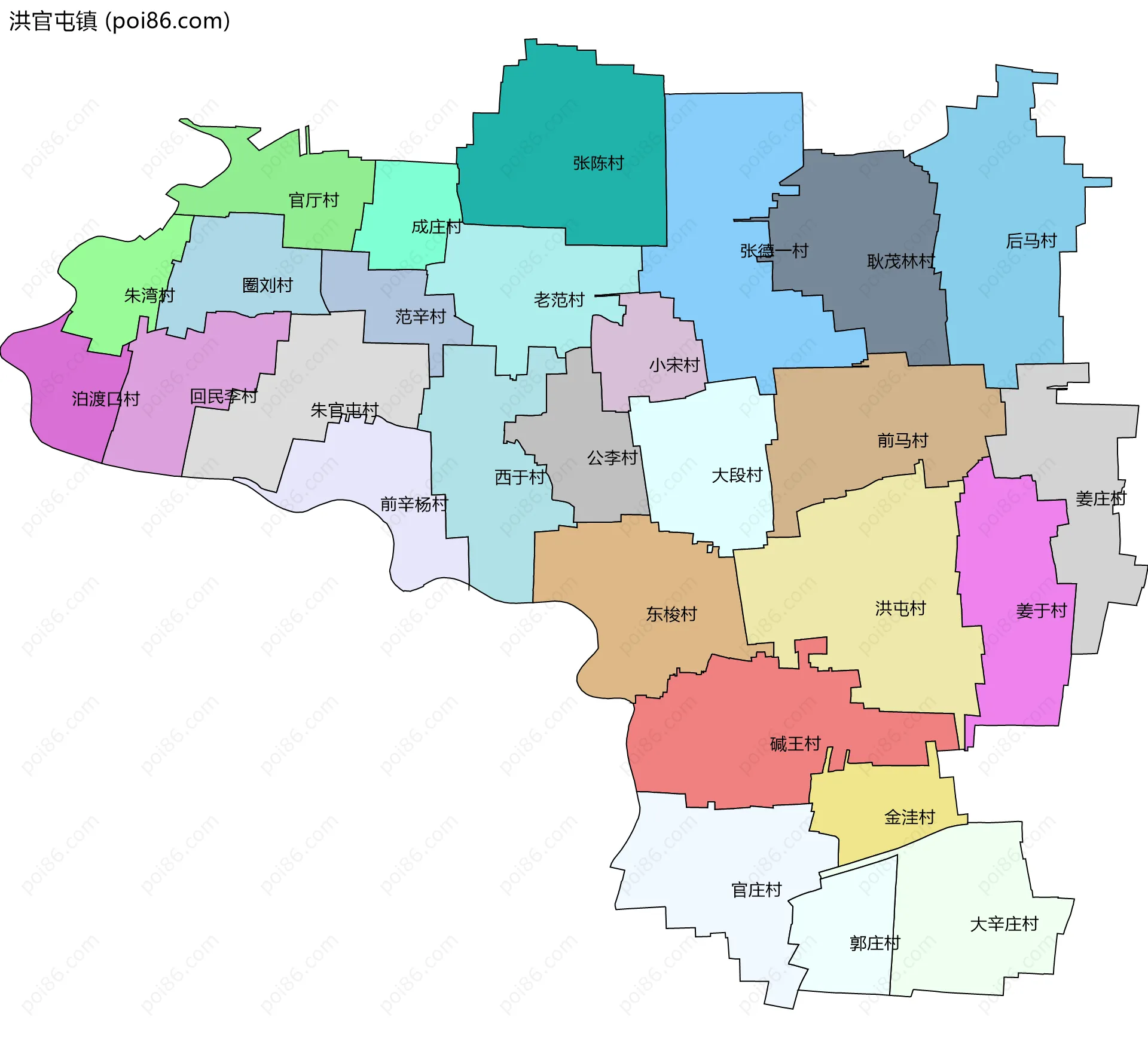 洪官屯镇边界地图(五级行政区划)