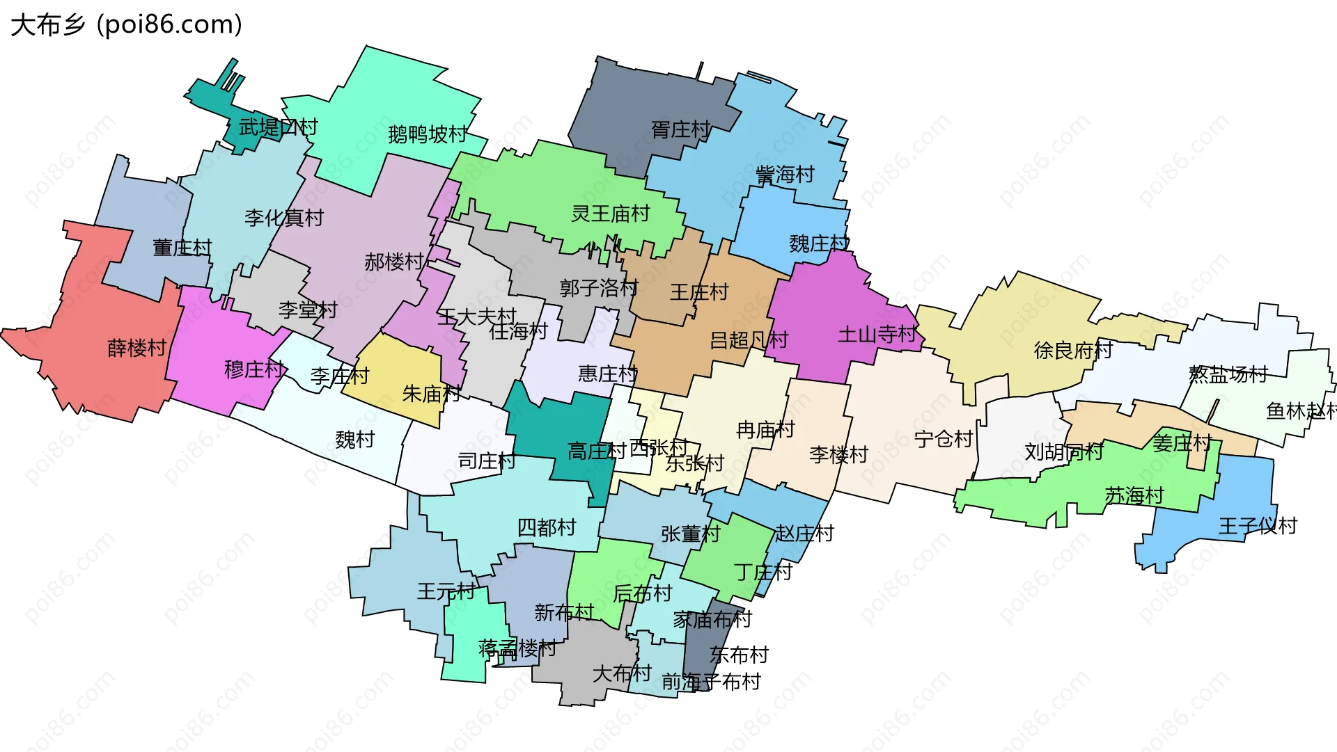 大布乡边界地图(五级行政区划)