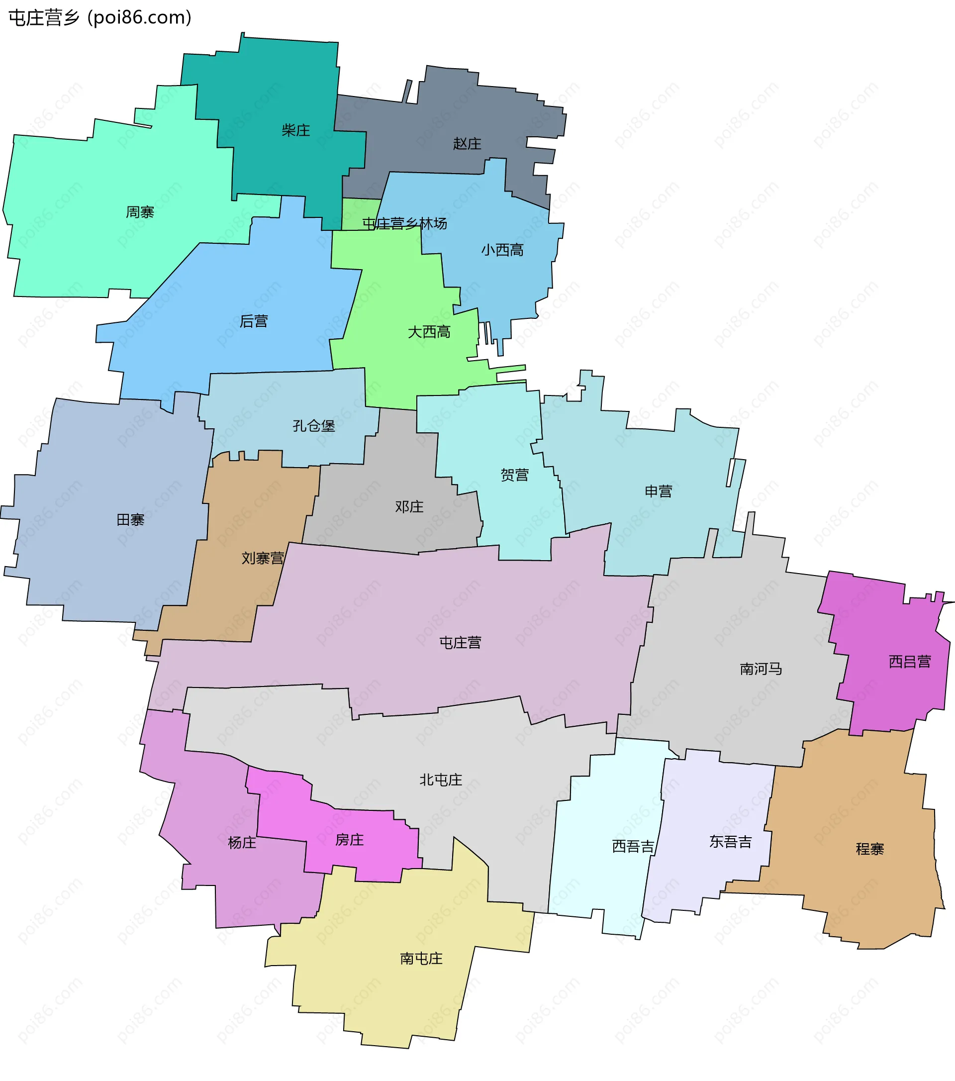 屯庄营乡边界地图(五级行政区划)