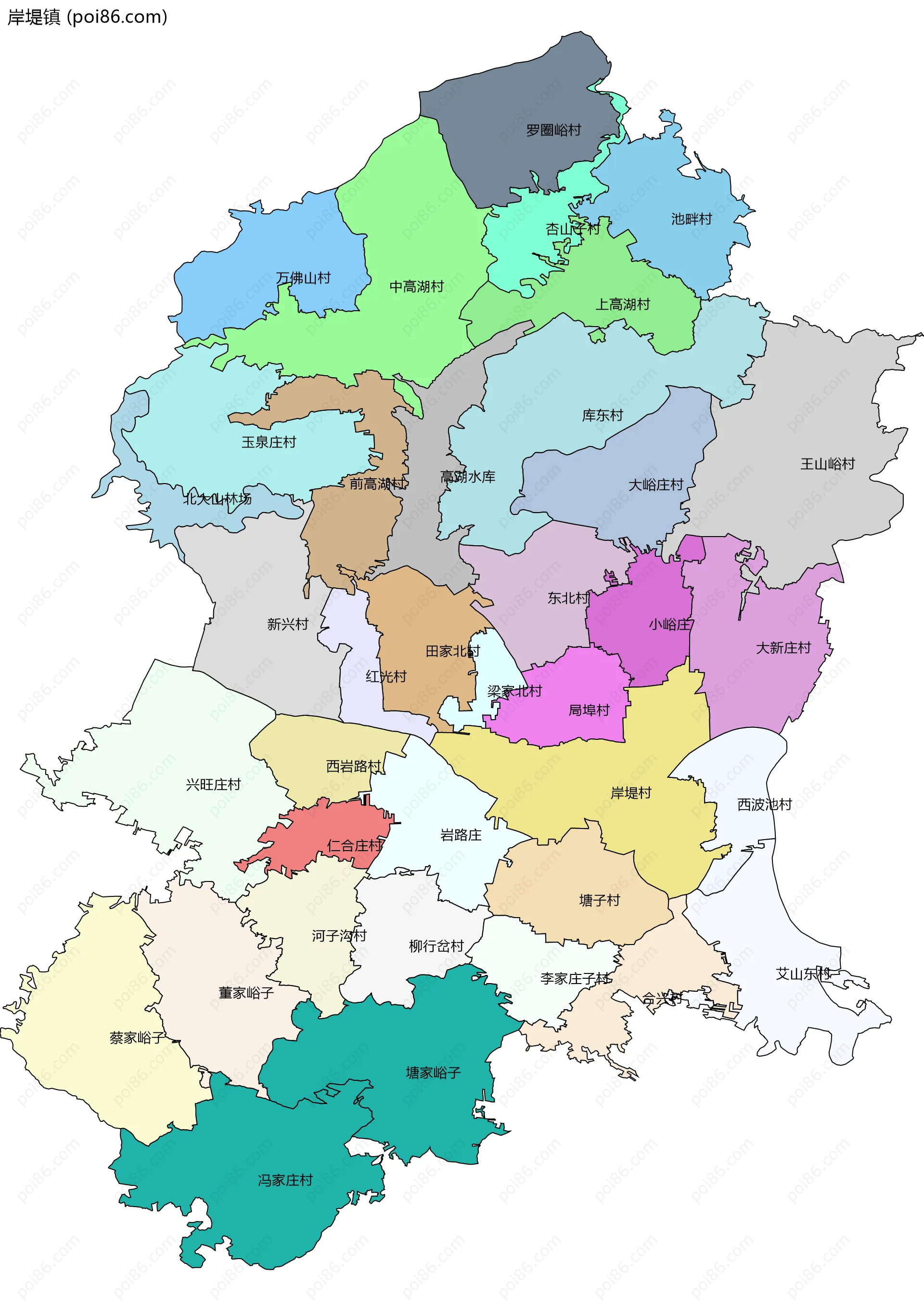 岸堤镇边界地图(五级行政区划)