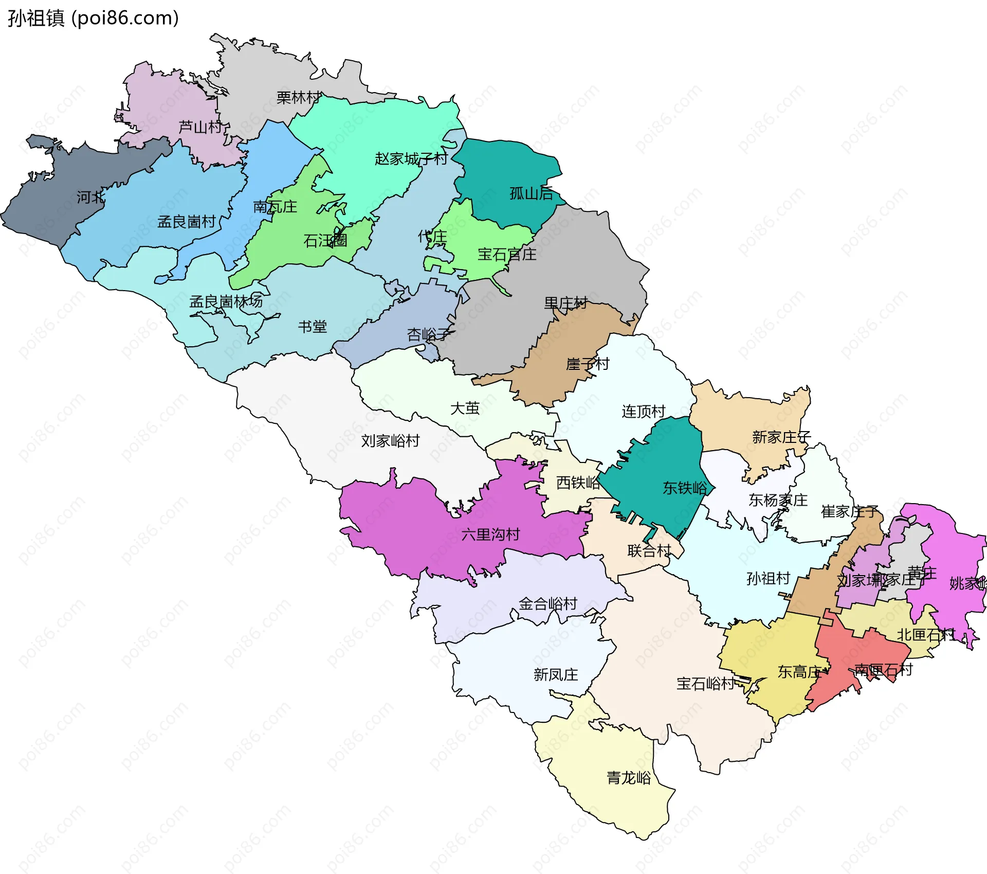 孙祖镇边界地图(五级行政区划)