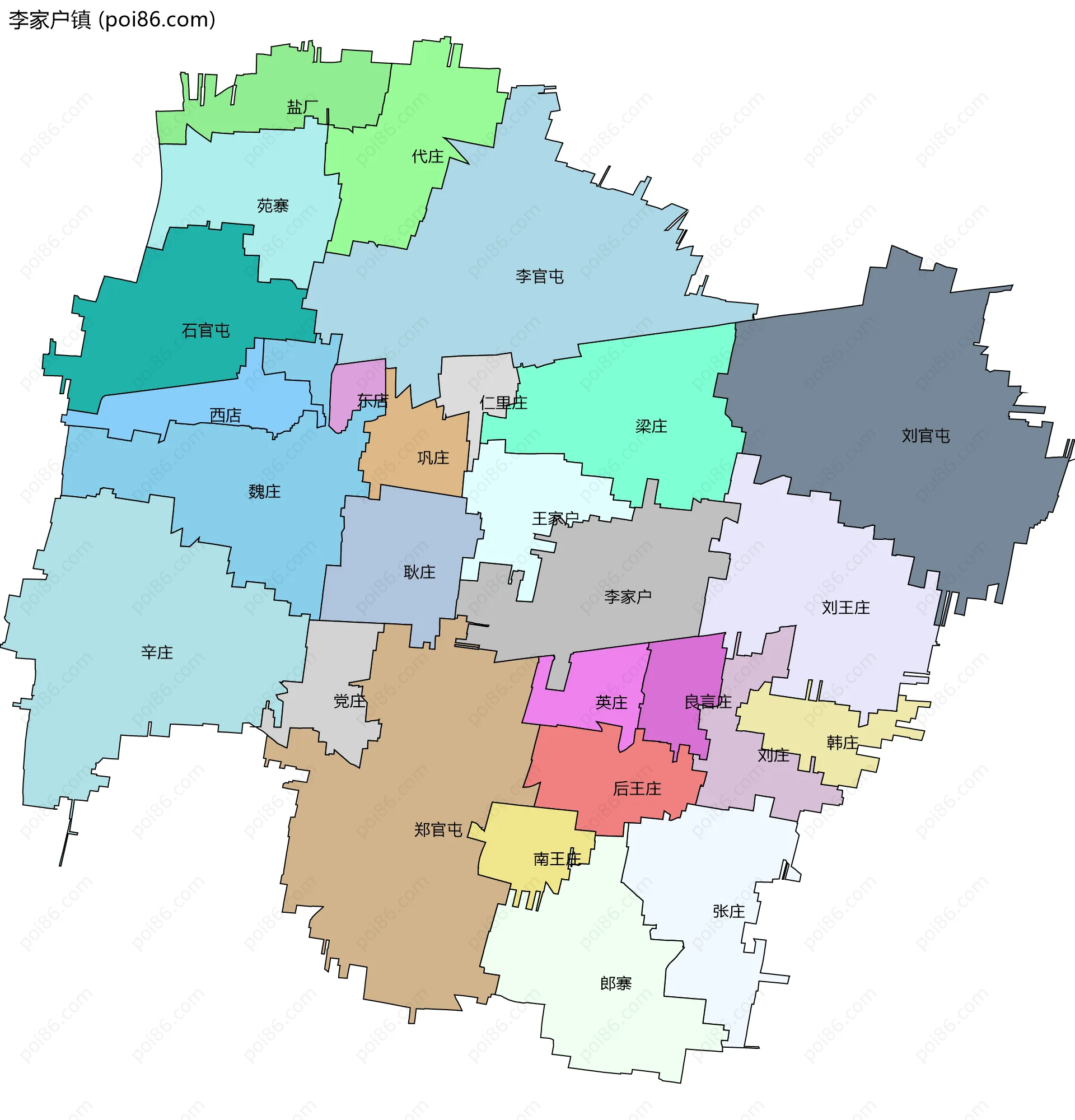 李家户镇边界地图(五级行政区划)
