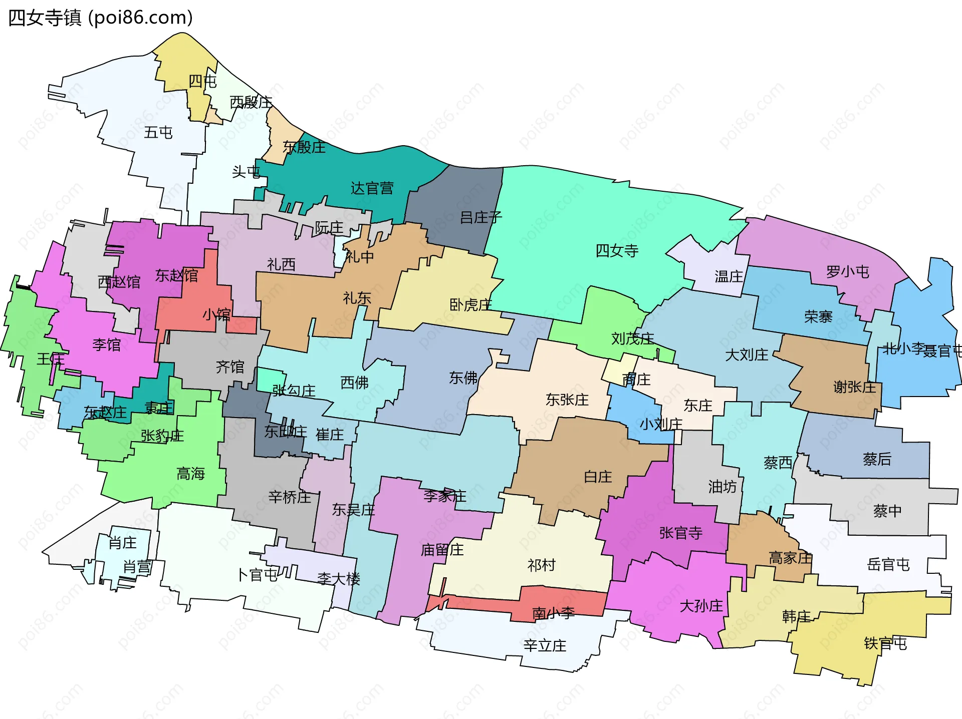 四女寺镇边界地图(五级行政区划)