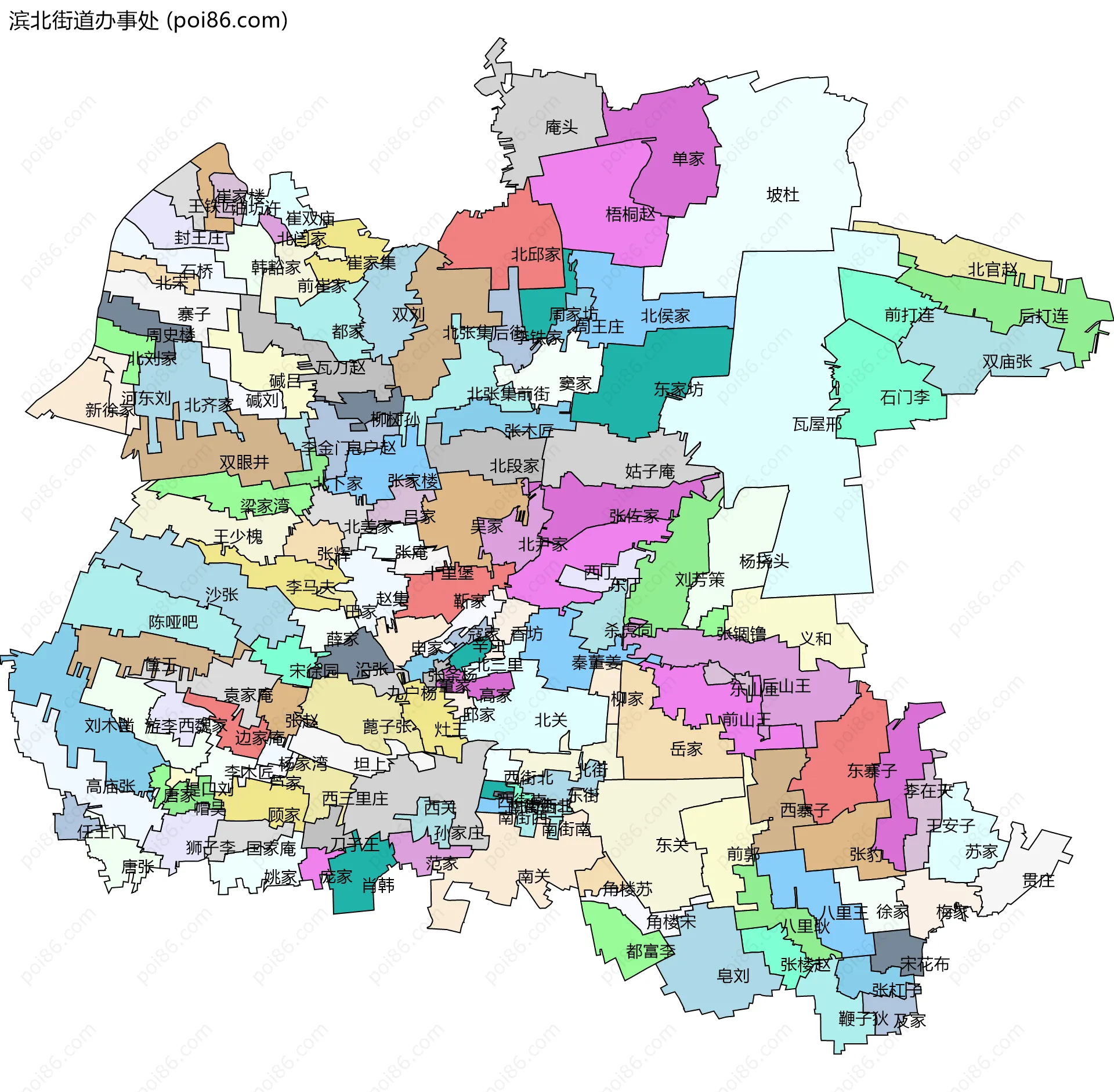 滨北街道办事处边界地图(五级行政区划)