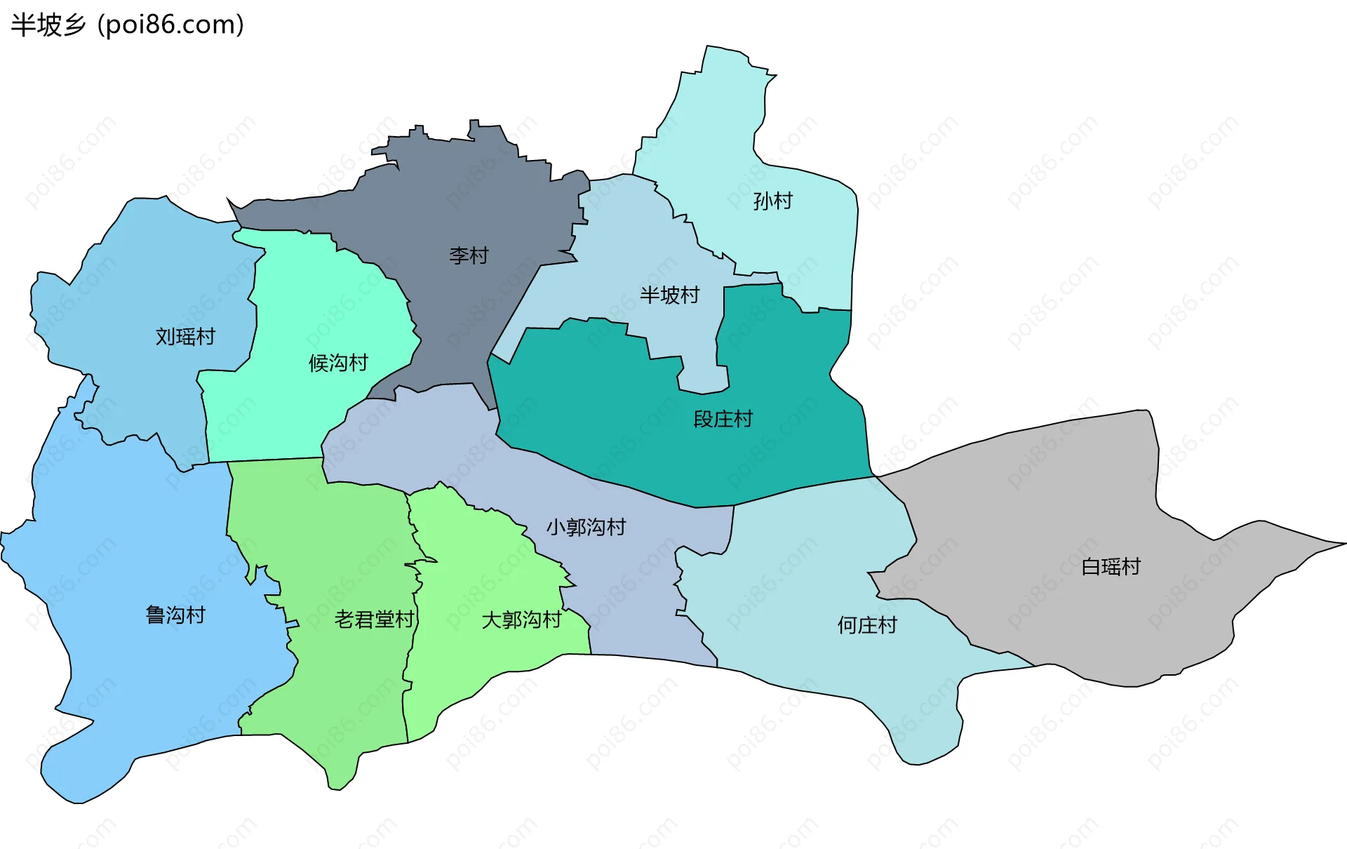 半坡乡边界地图(五级行政区划)