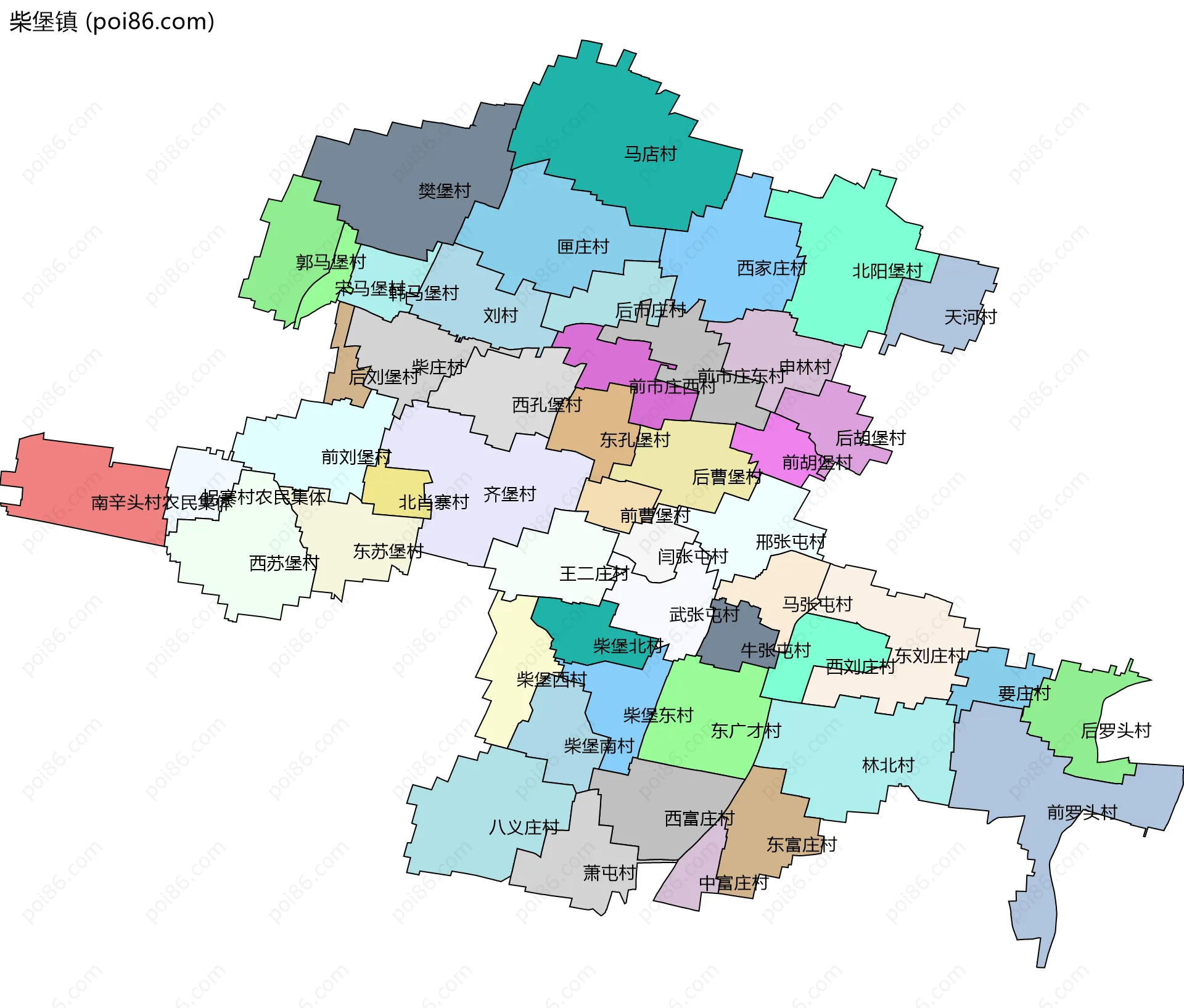 柴堡镇边界地图(五级行政区划)