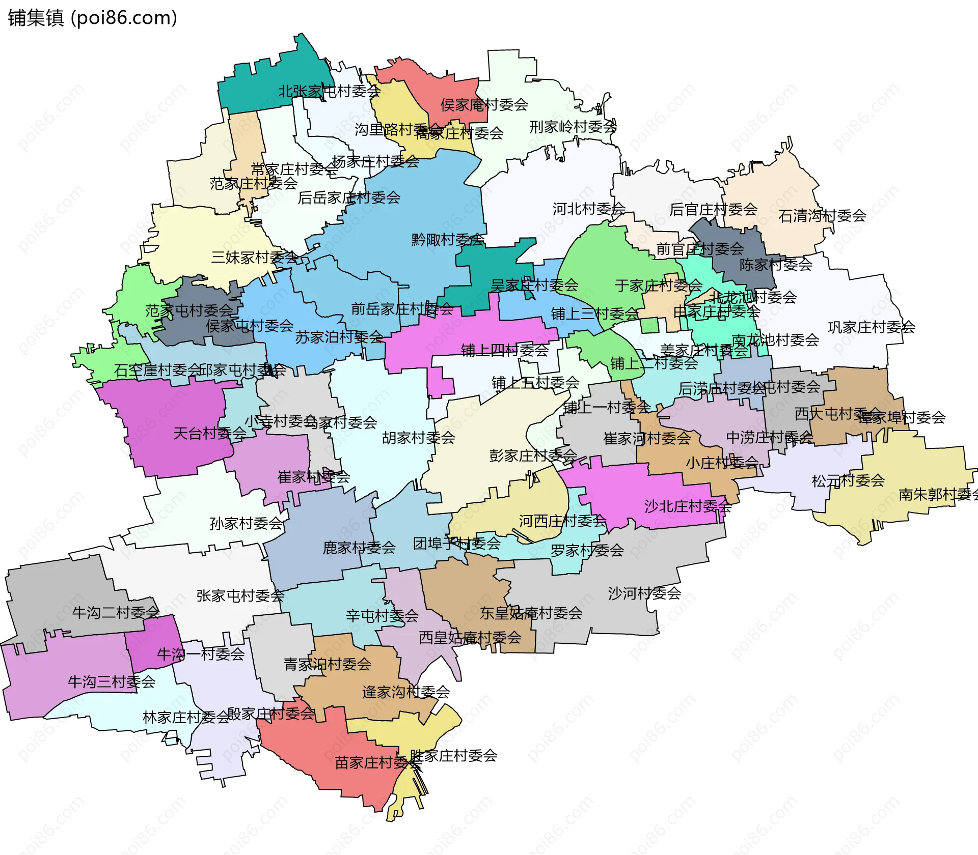铺集镇边界地图(五级行政区划)