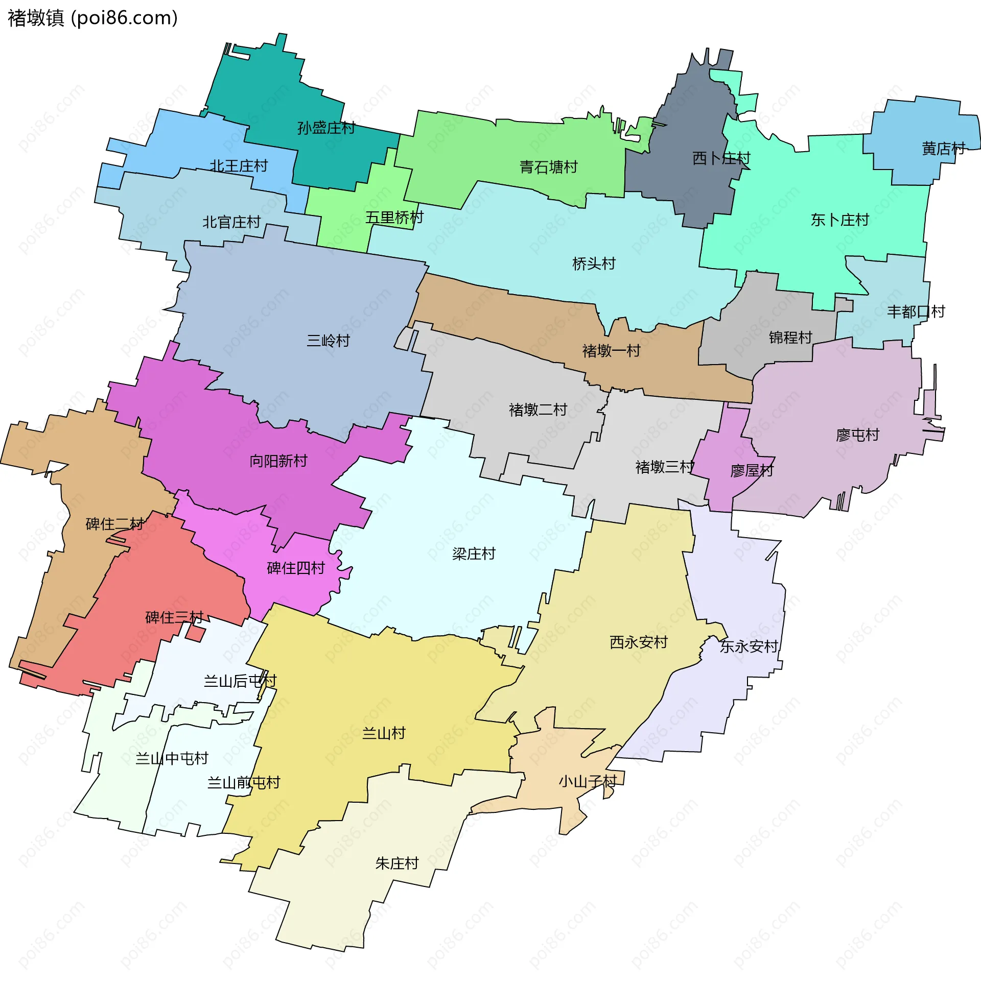 褚墩镇边界地图(五级行政区划)