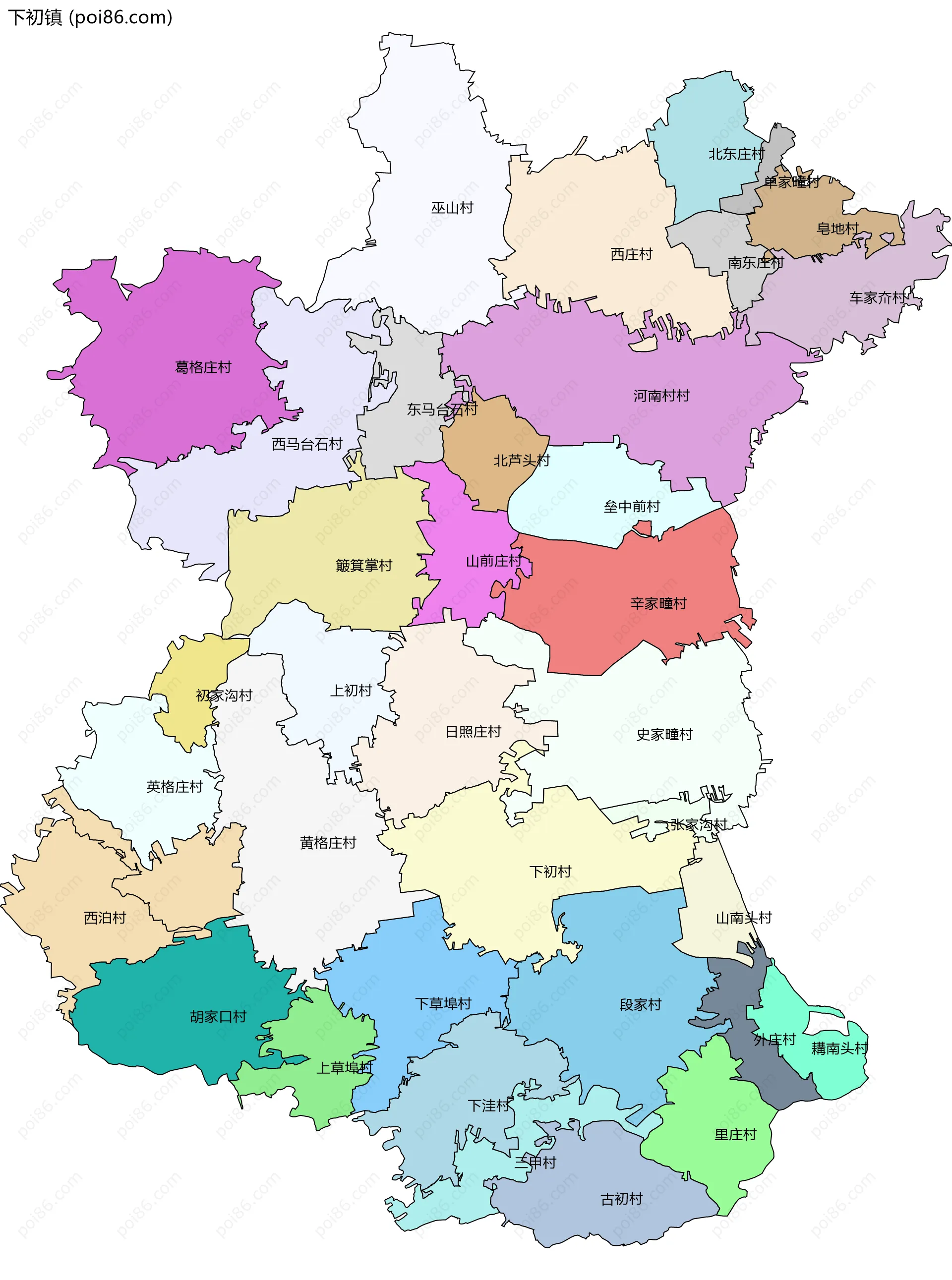 下初镇边界地图(五级行政区划)