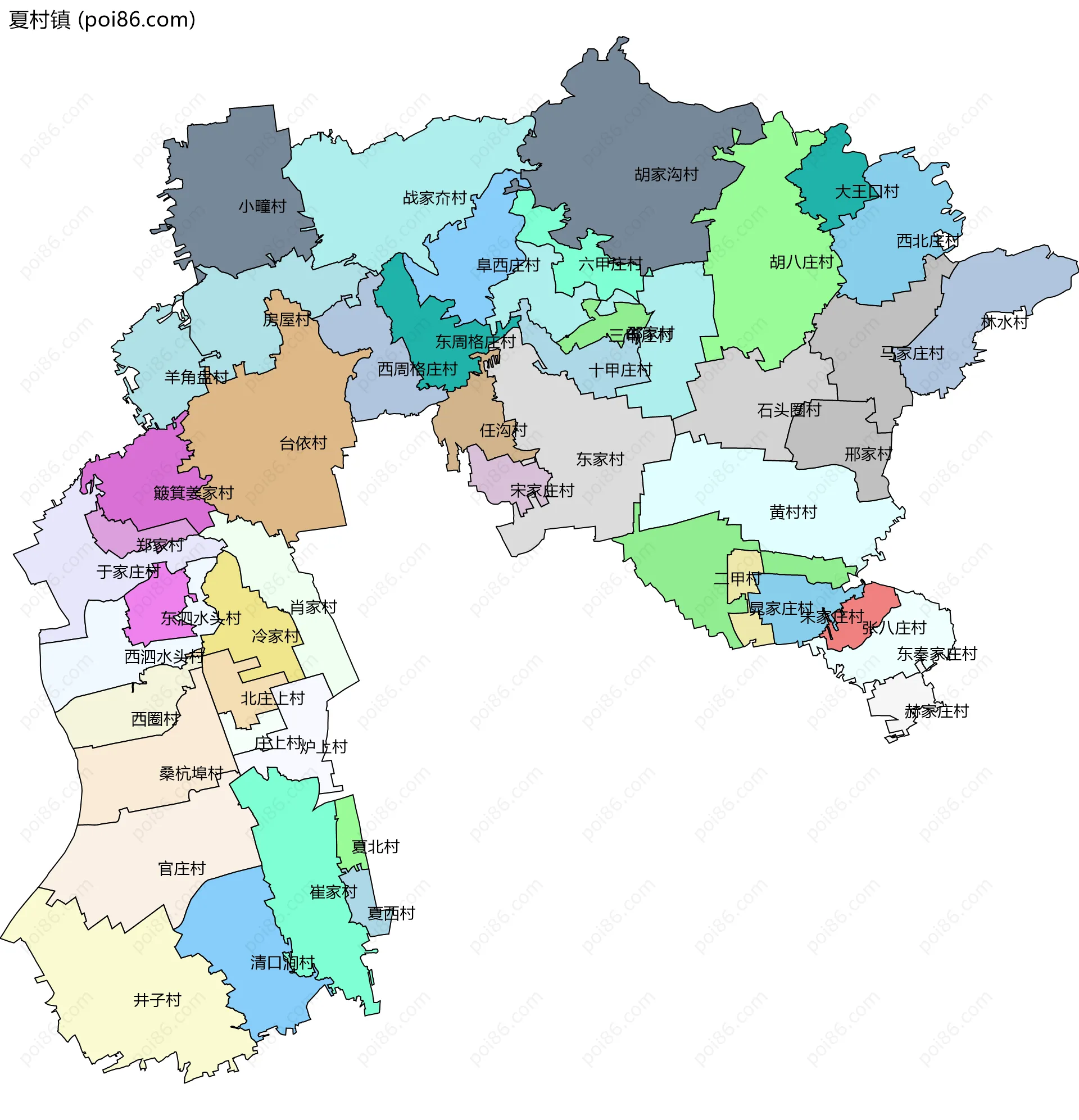 夏村镇边界地图(五级行政区划)