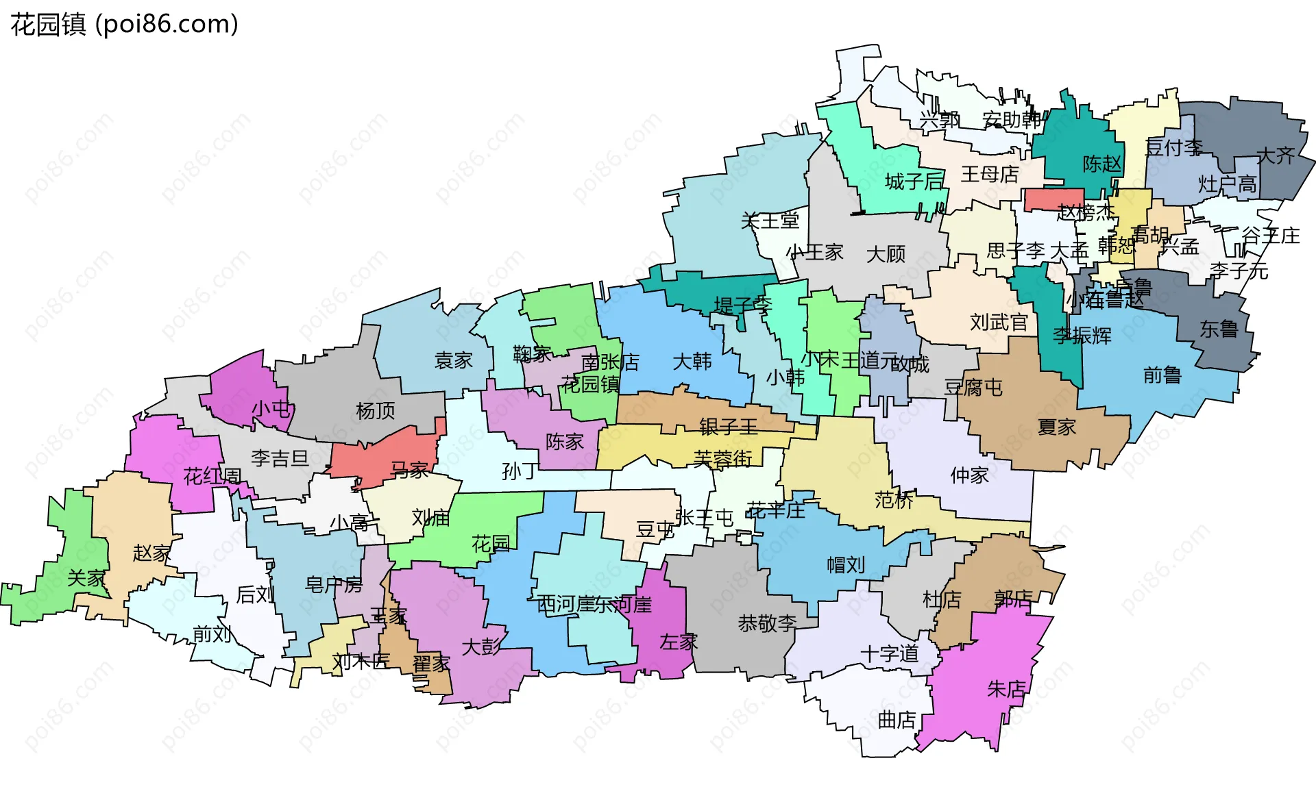 花园镇边界地图(五级行政区划)