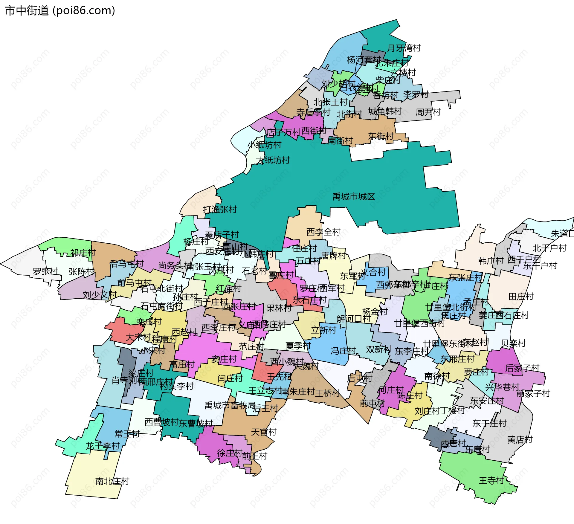 市中街道边界地图(五级行政区划)