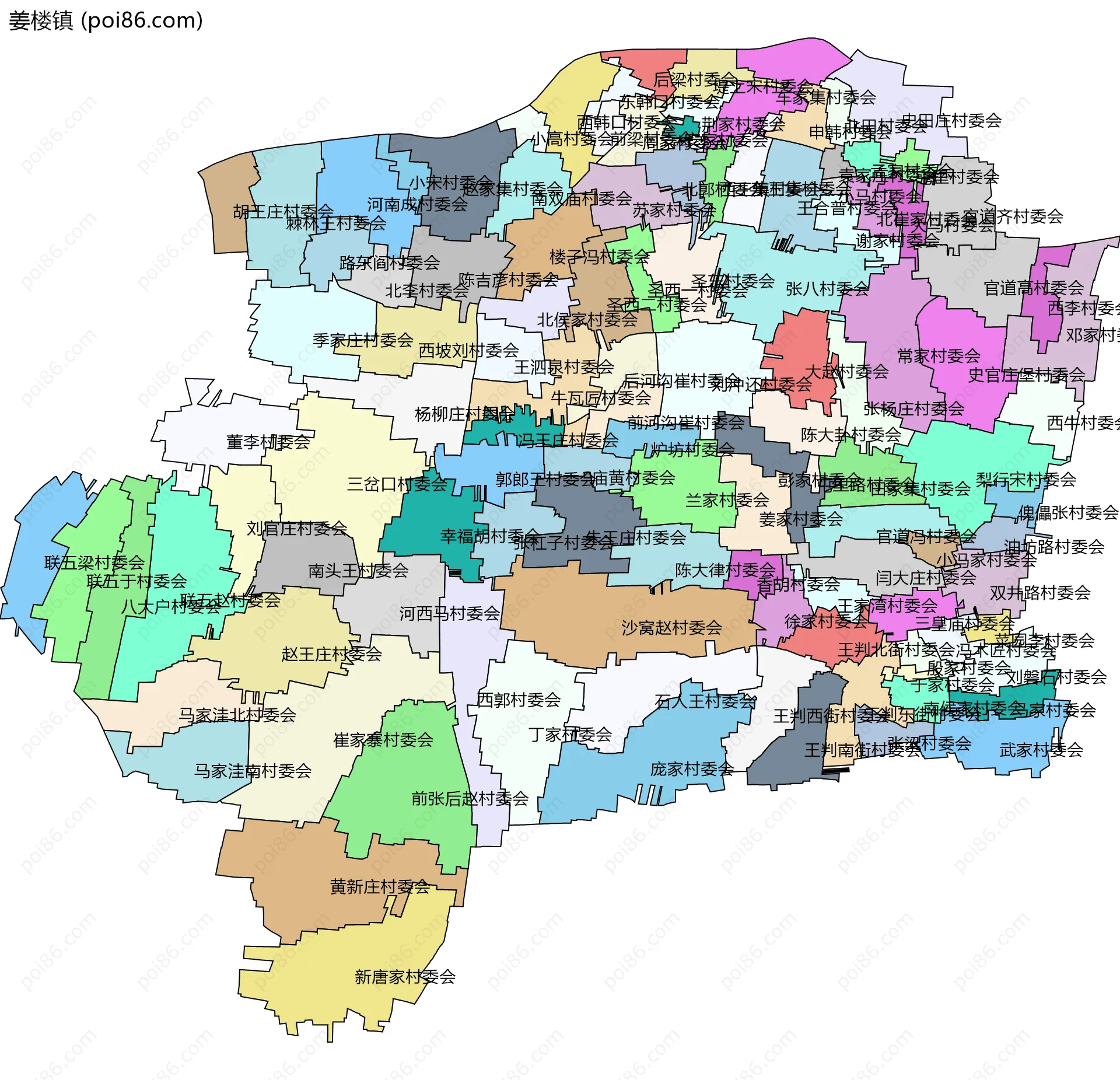 姜楼镇边界地图(五级行政区划)