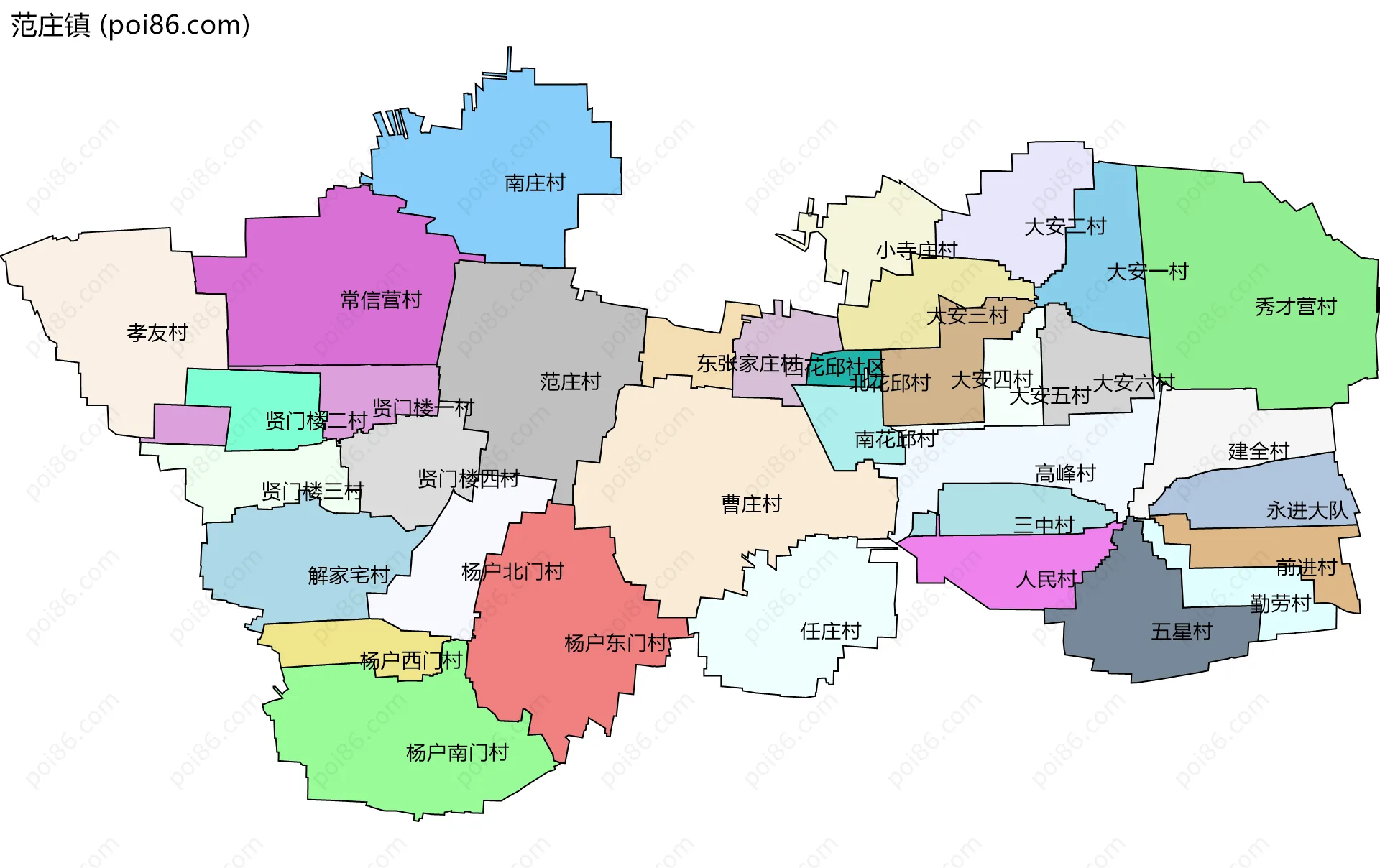 范庄镇边界地图(五级行政区划)