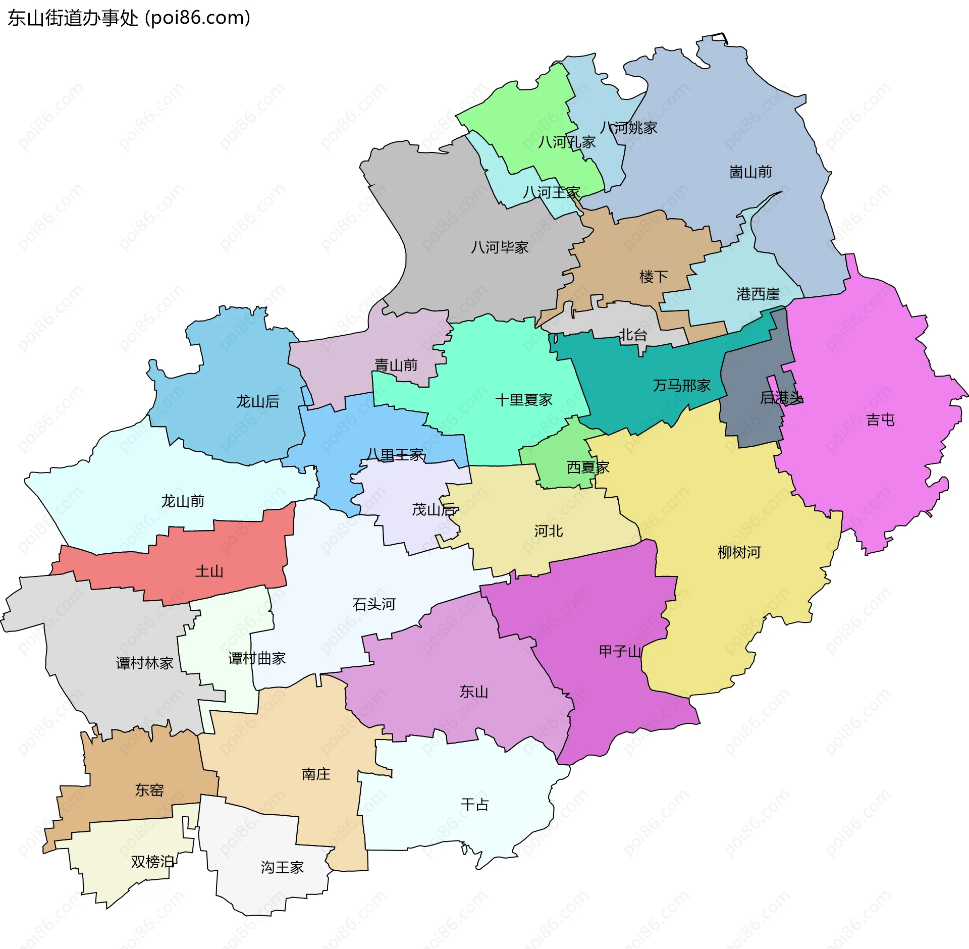 东山街道办事处边界地图(五级行政区划)