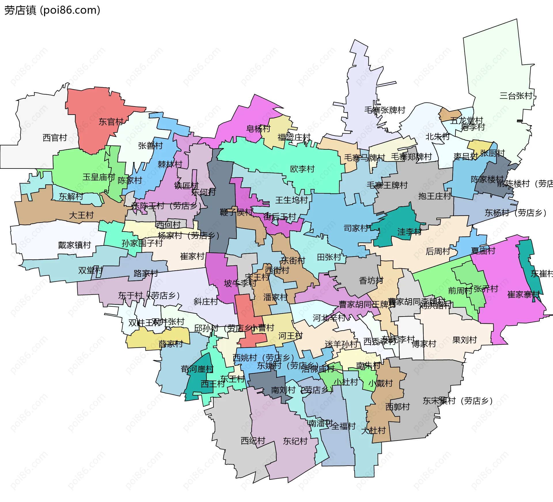 劳店镇边界地图(五级行政区划)