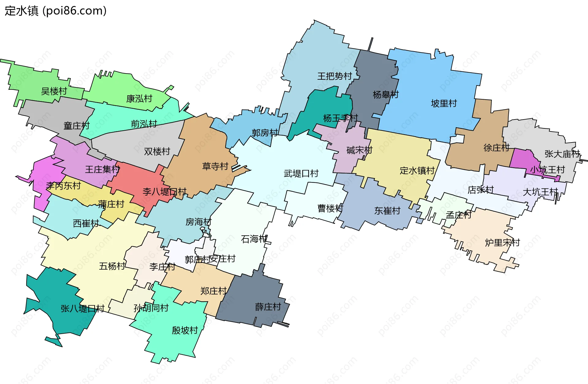 定水镇边界地图(五级行政区划)