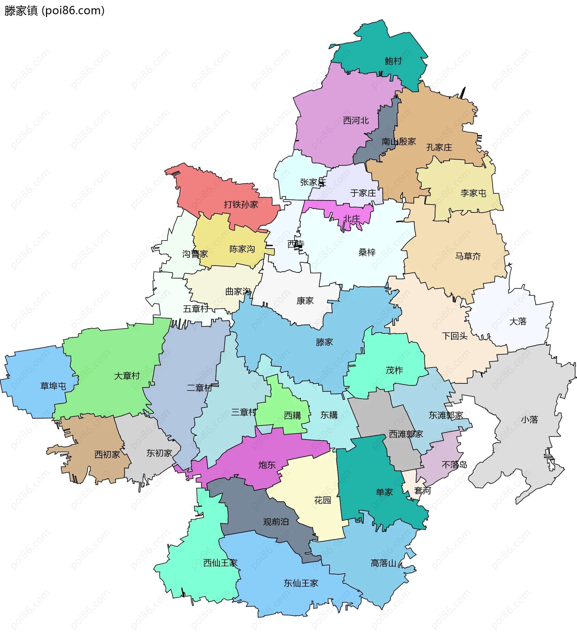 滕家镇边界地图(五级行政区划)