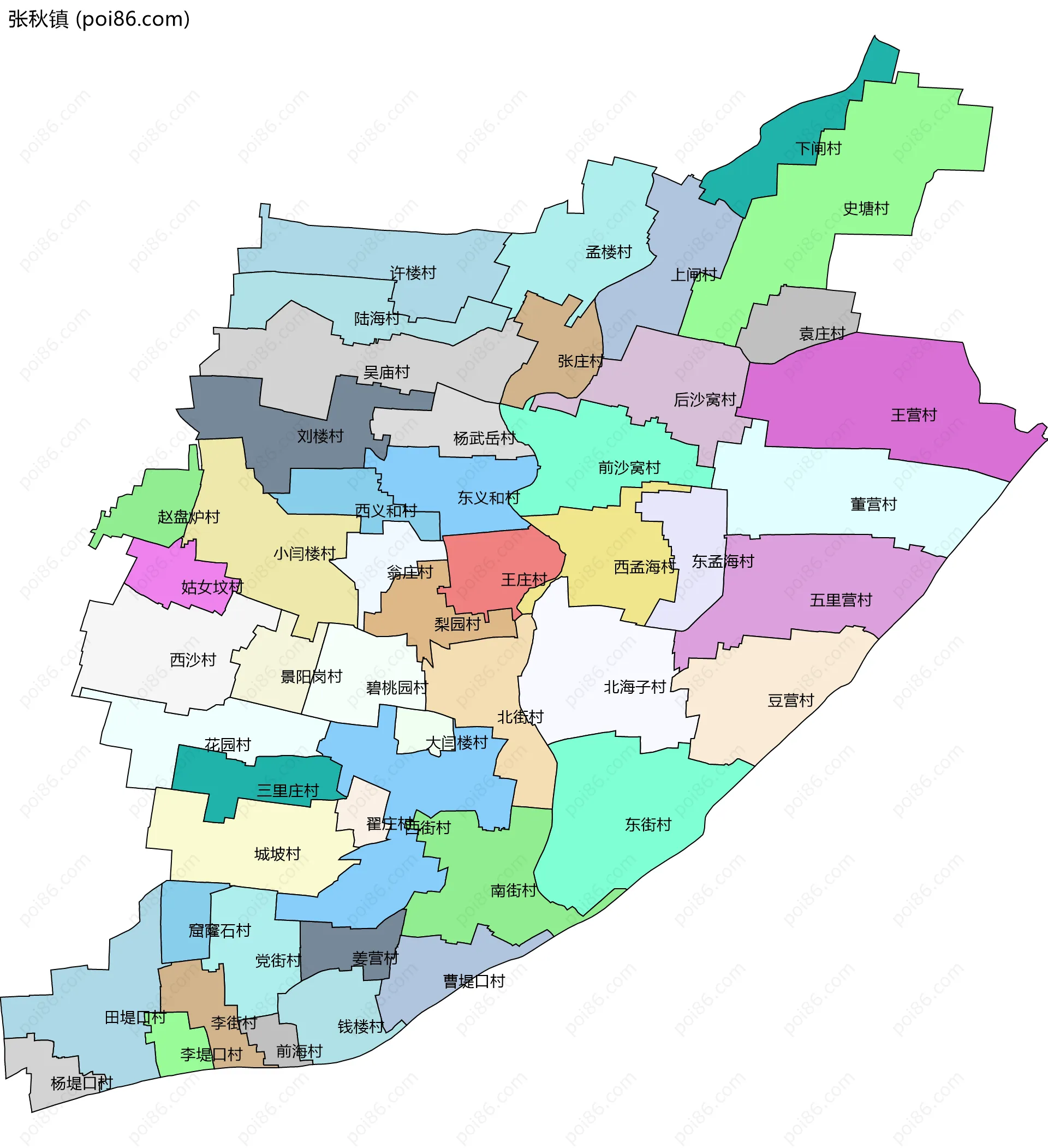张秋镇边界地图(五级行政区划)