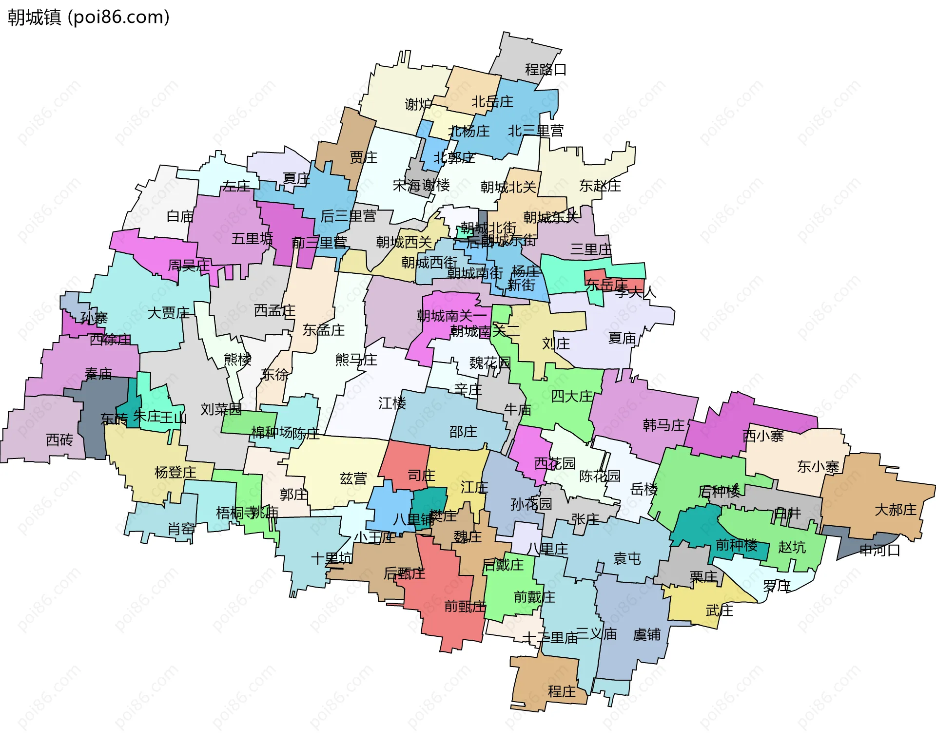朝城镇边界地图(五级行政区划)