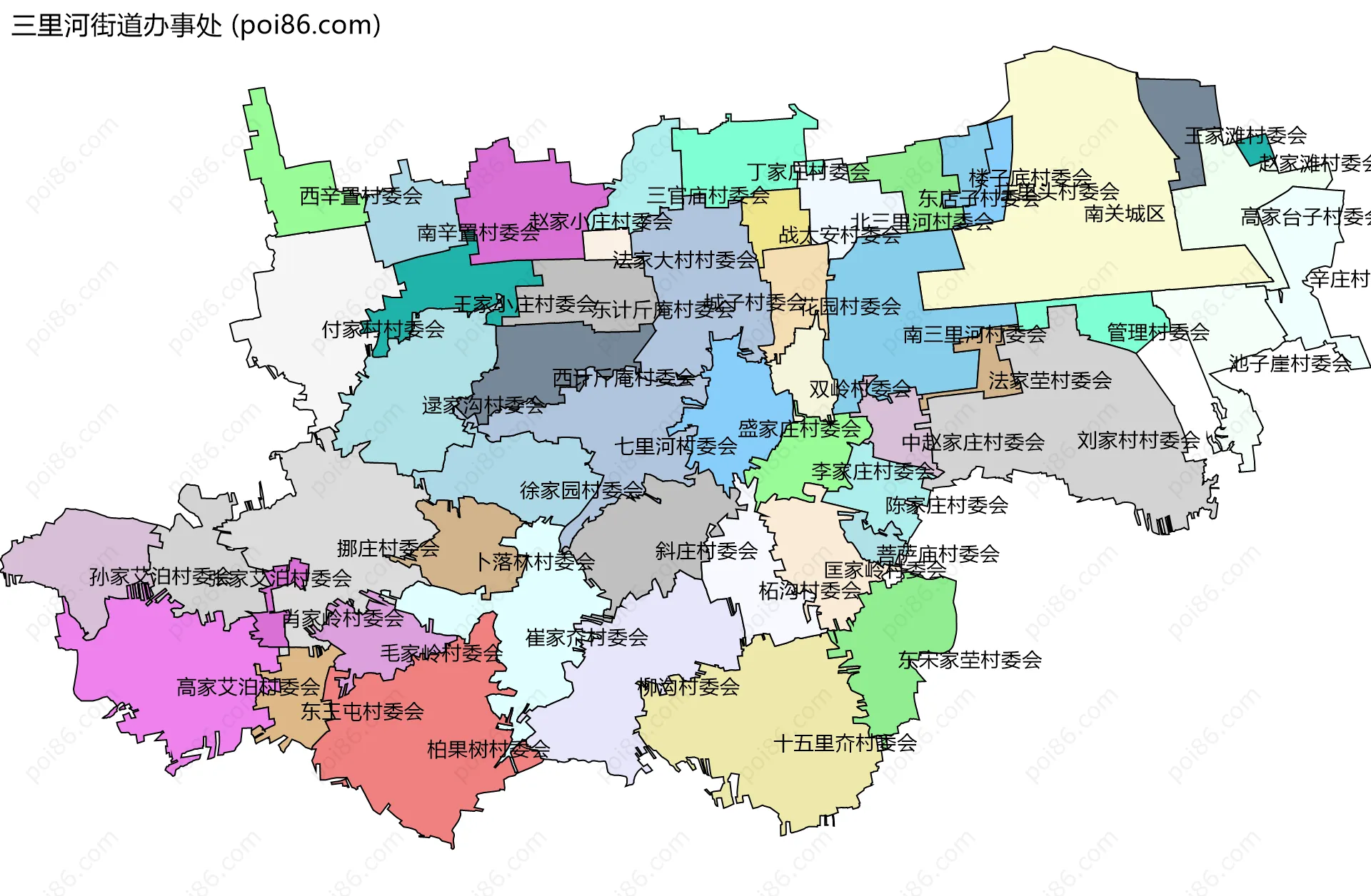三里河街道办事处边界地图(五级行政区划)