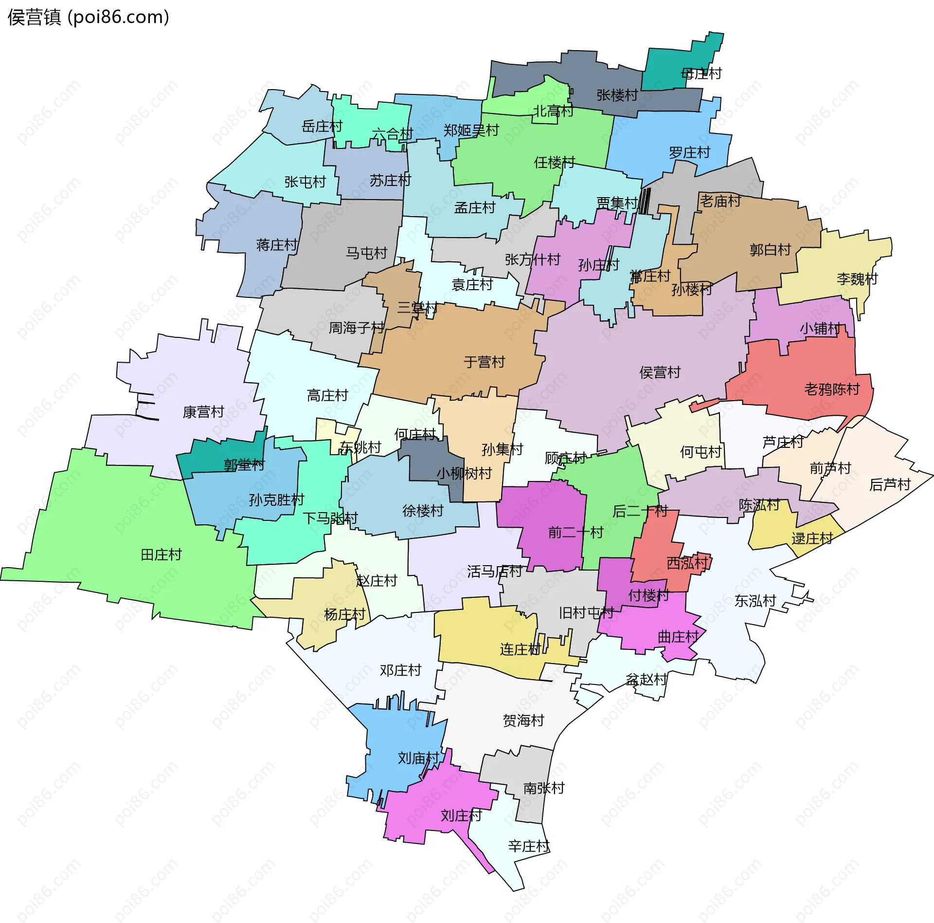 侯营镇边界地图(五级行政区划)