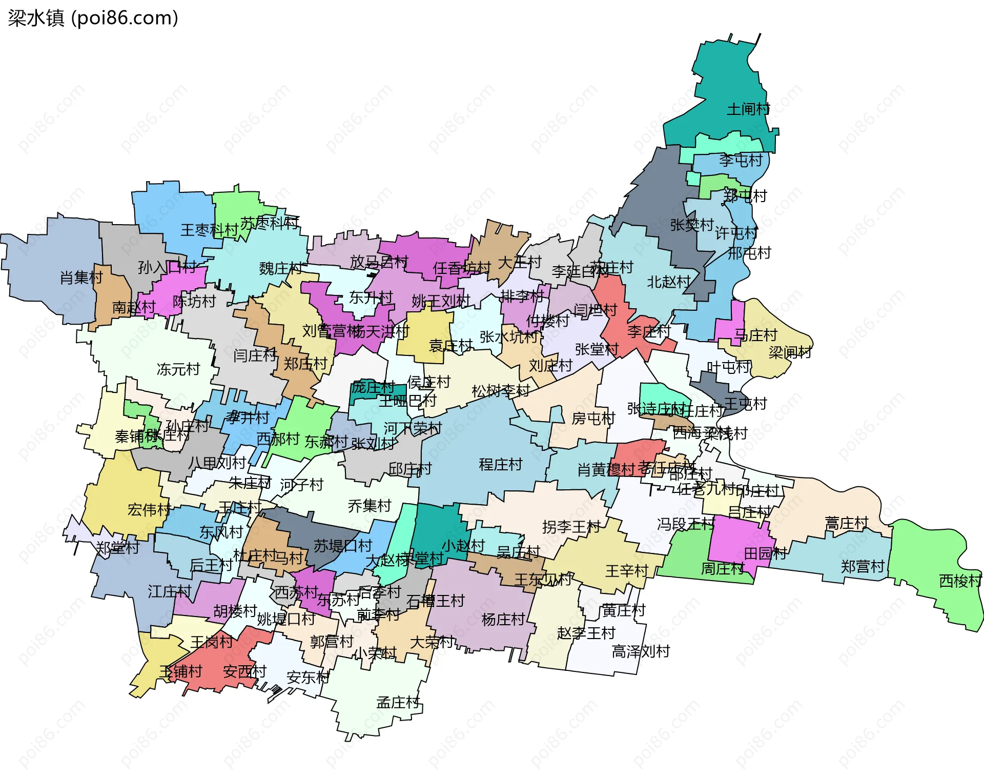 梁水镇边界地图(五级行政区划)