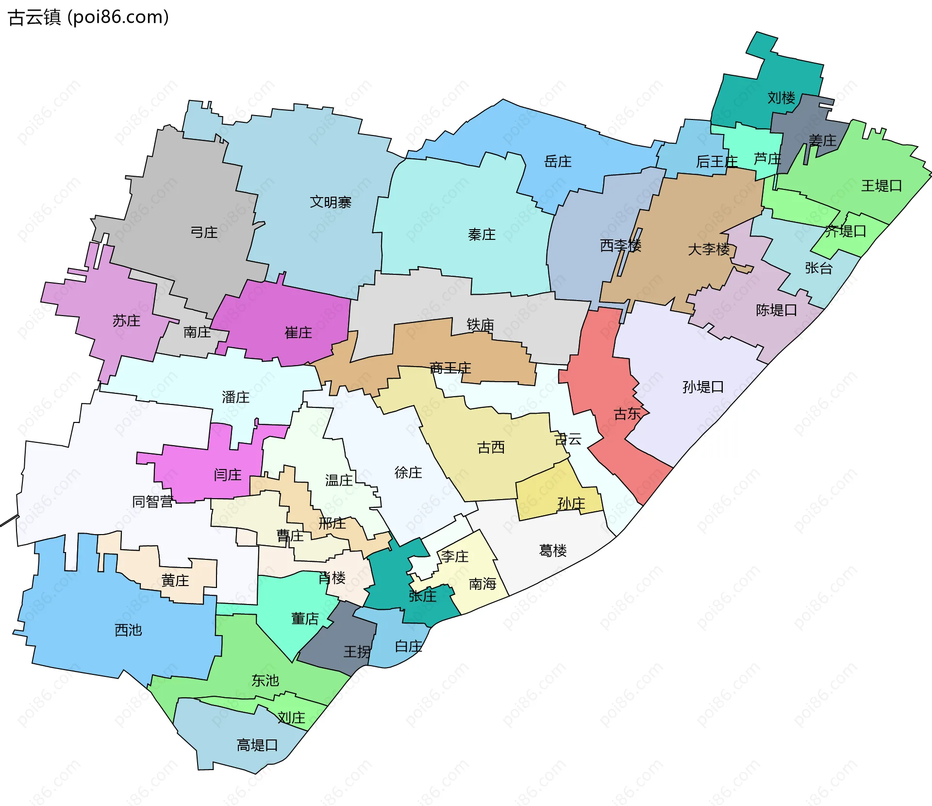 古云镇边界地图(五级行政区划)