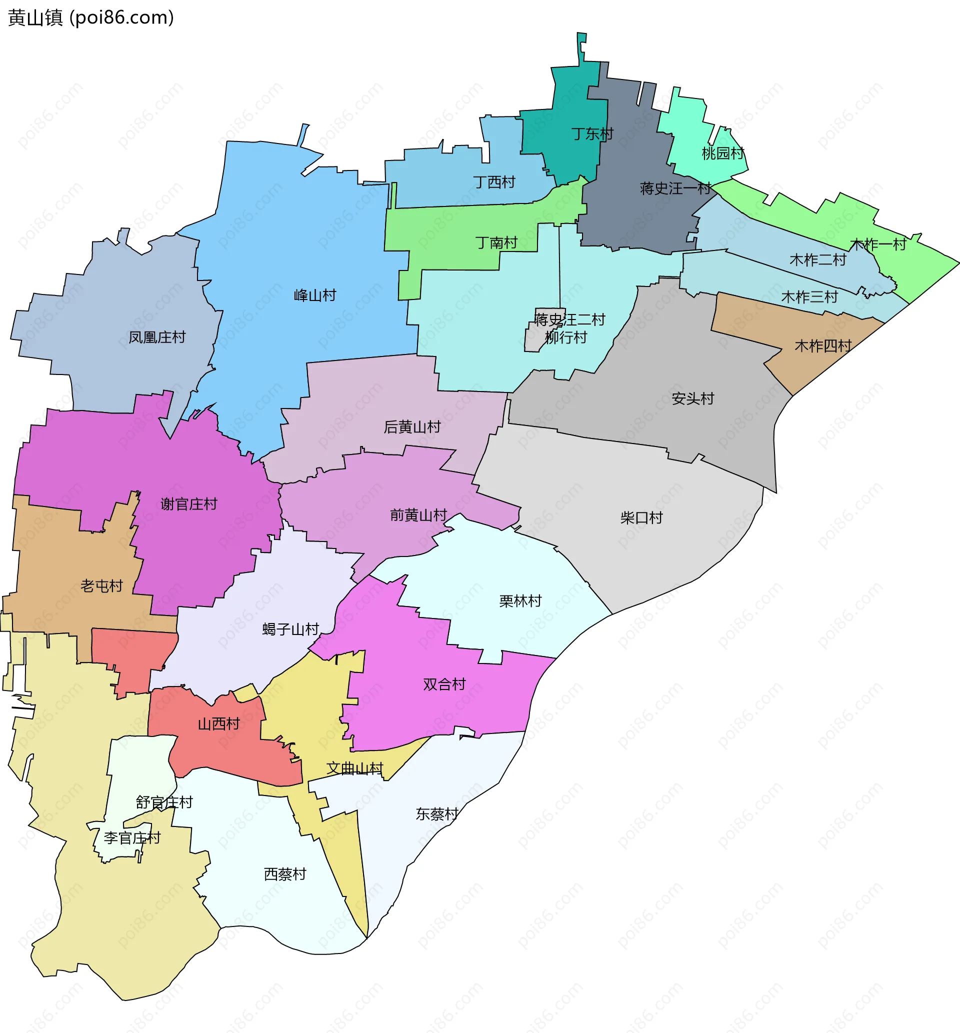 黄山镇边界地图(五级行政区划)