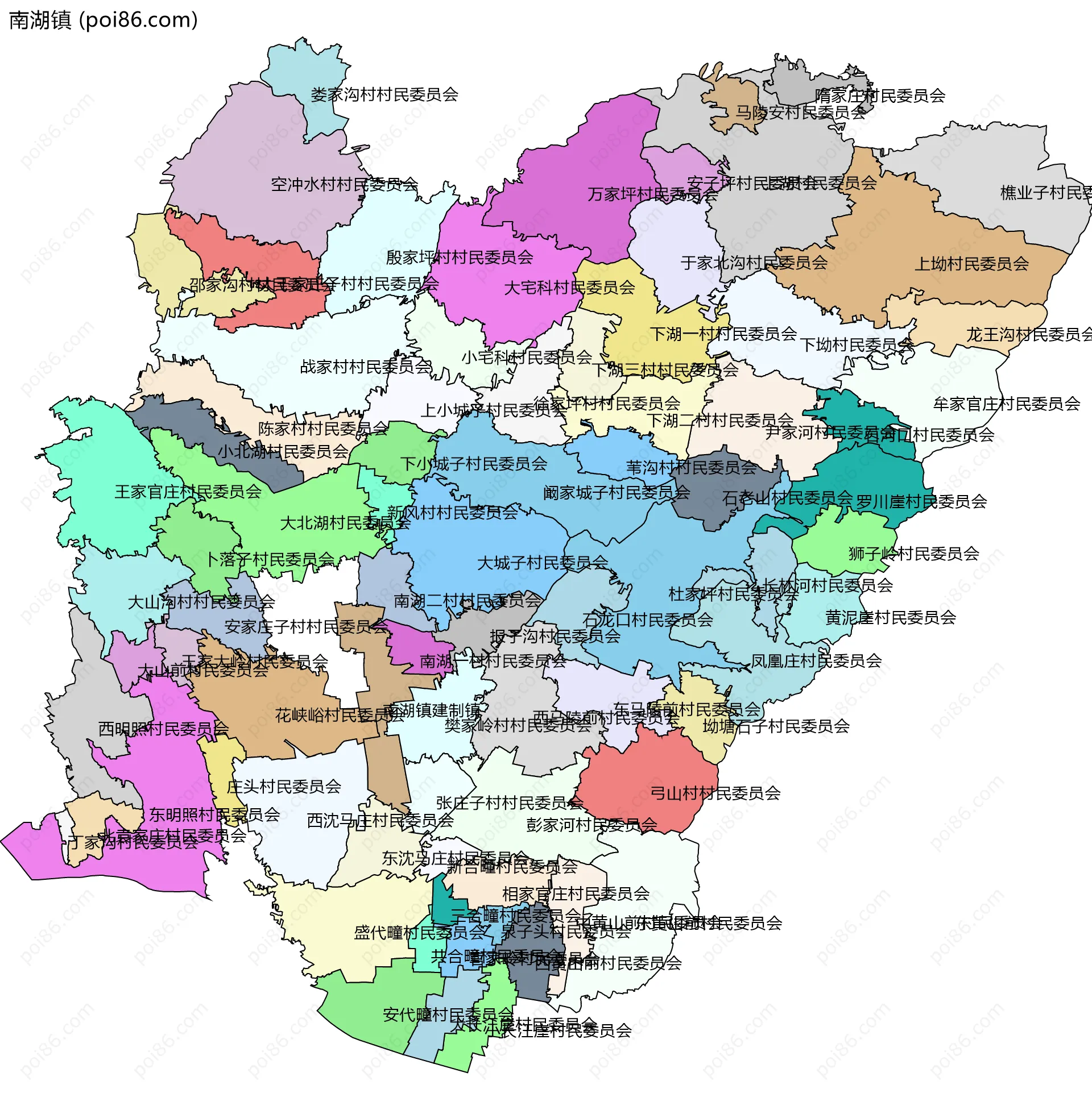 南湖镇边界地图(五级行政区划)