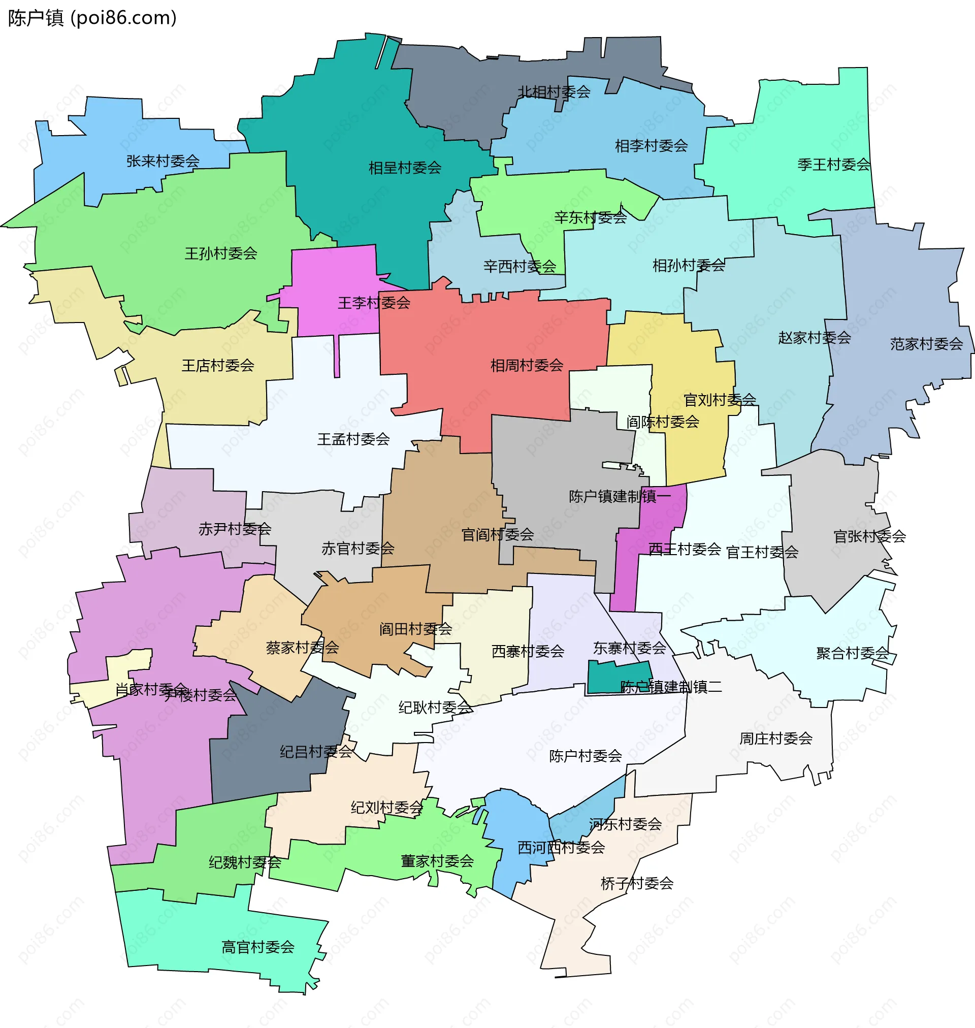 陈户镇边界地图(五级行政区划)